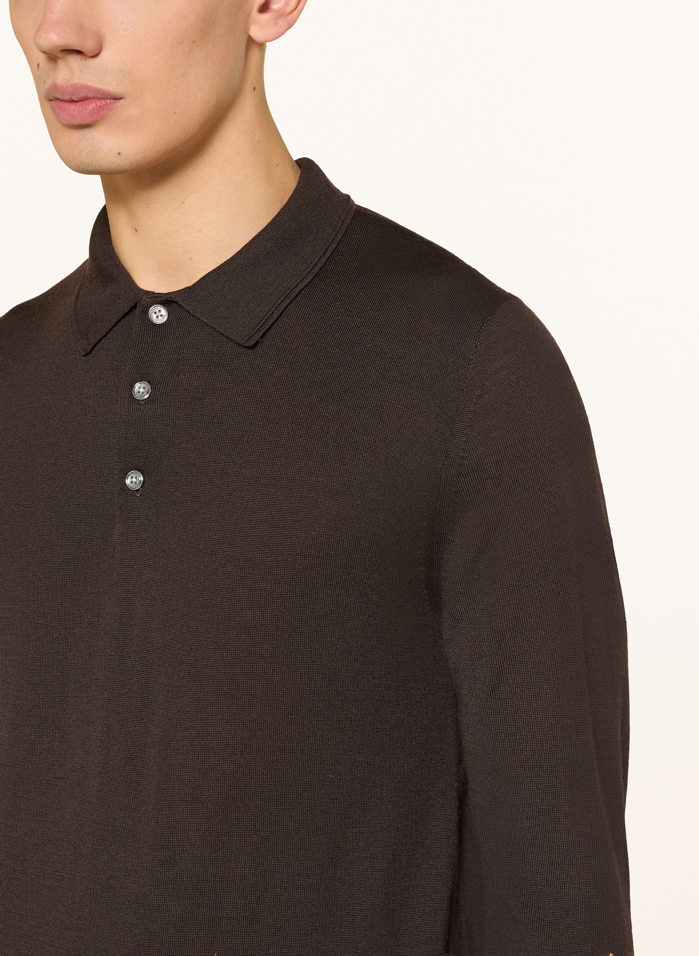 REISS Strick-Poloshirt TRAFFORD aus Merinowolle: DUNKELBRAUN