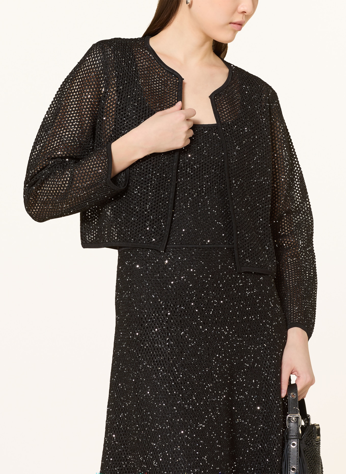 maje Strickkleid mit Pailletten und Glitzergarn: SCHWARZ