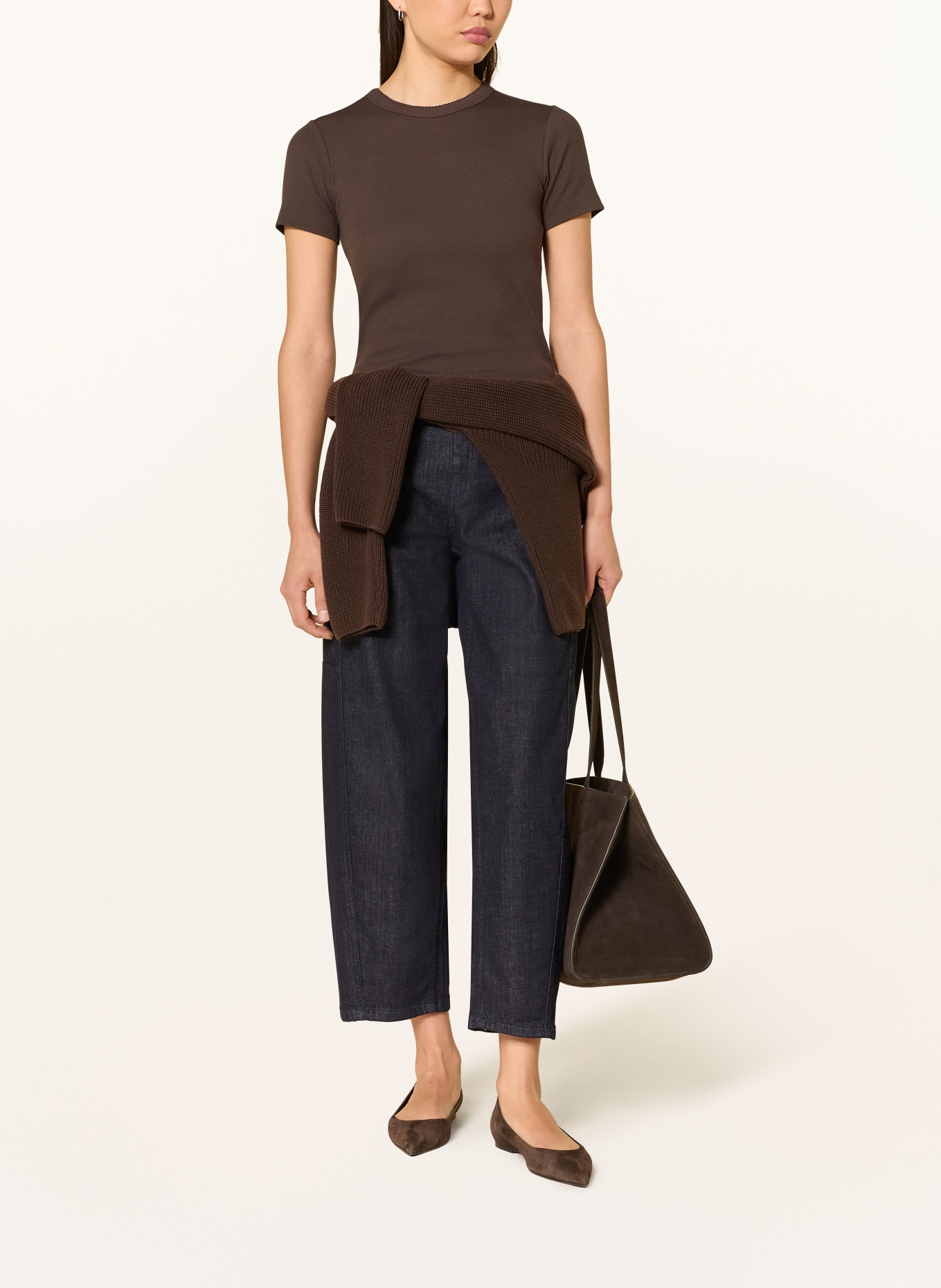 OPUS T-Shirt SAMUNA SCALLOP: DUNKELBRAUN