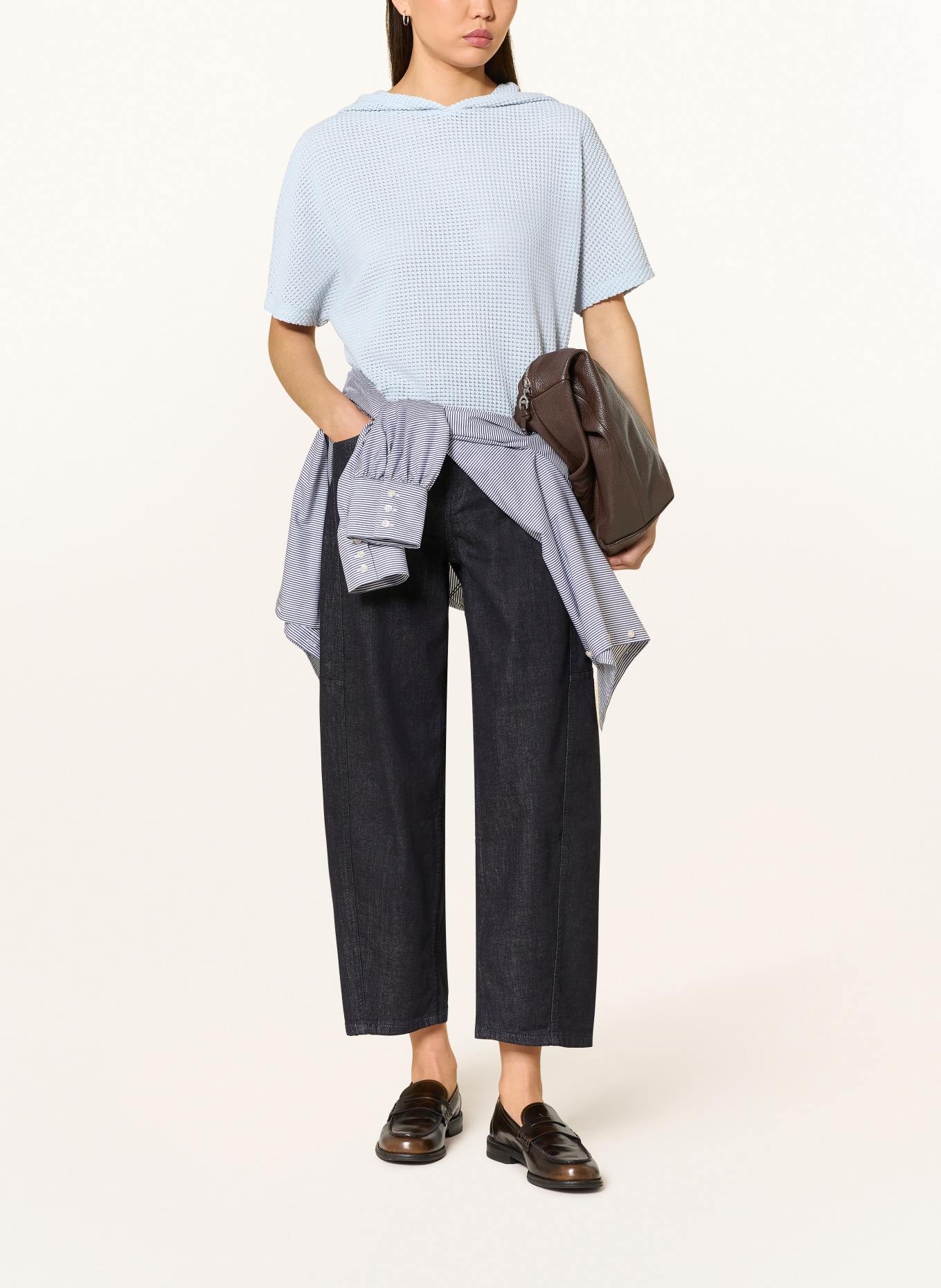 OPUS Knitted hoodie GIKARIA: LIGHT BLUE