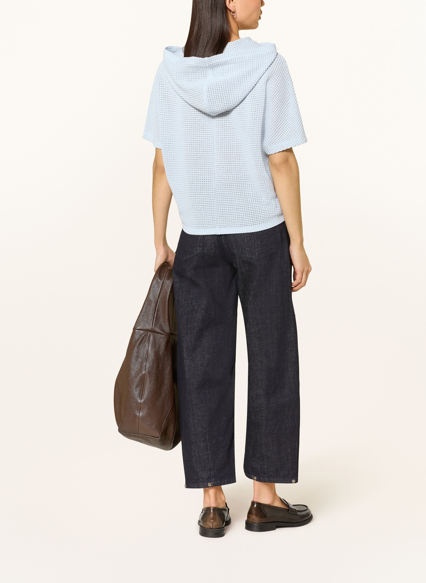 OPUS Knitted hoodie GIKARIA: LIGHT BLUE