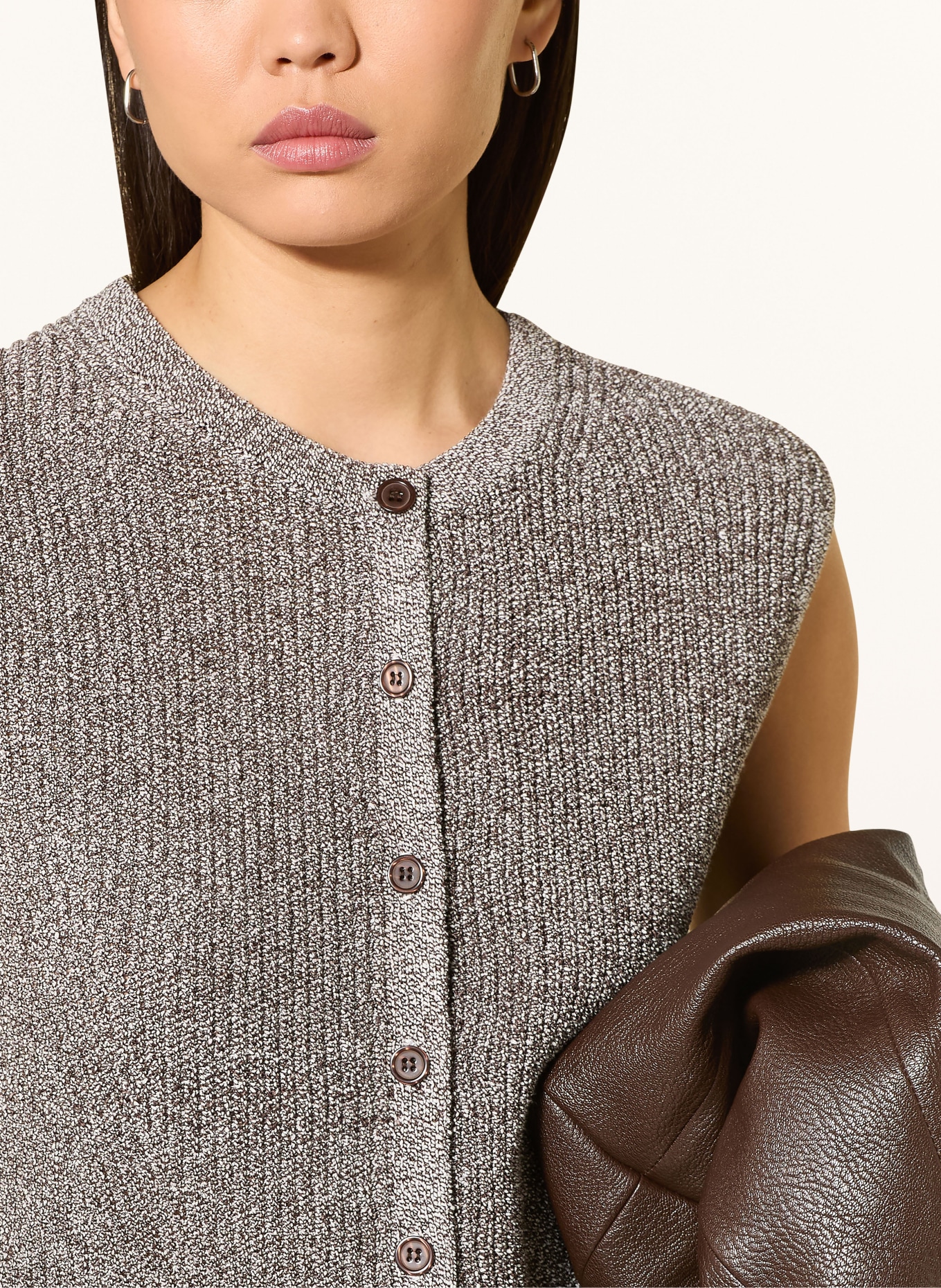 OPUS Strickweste DIPPA: DUNKELBRAUN / WEISS