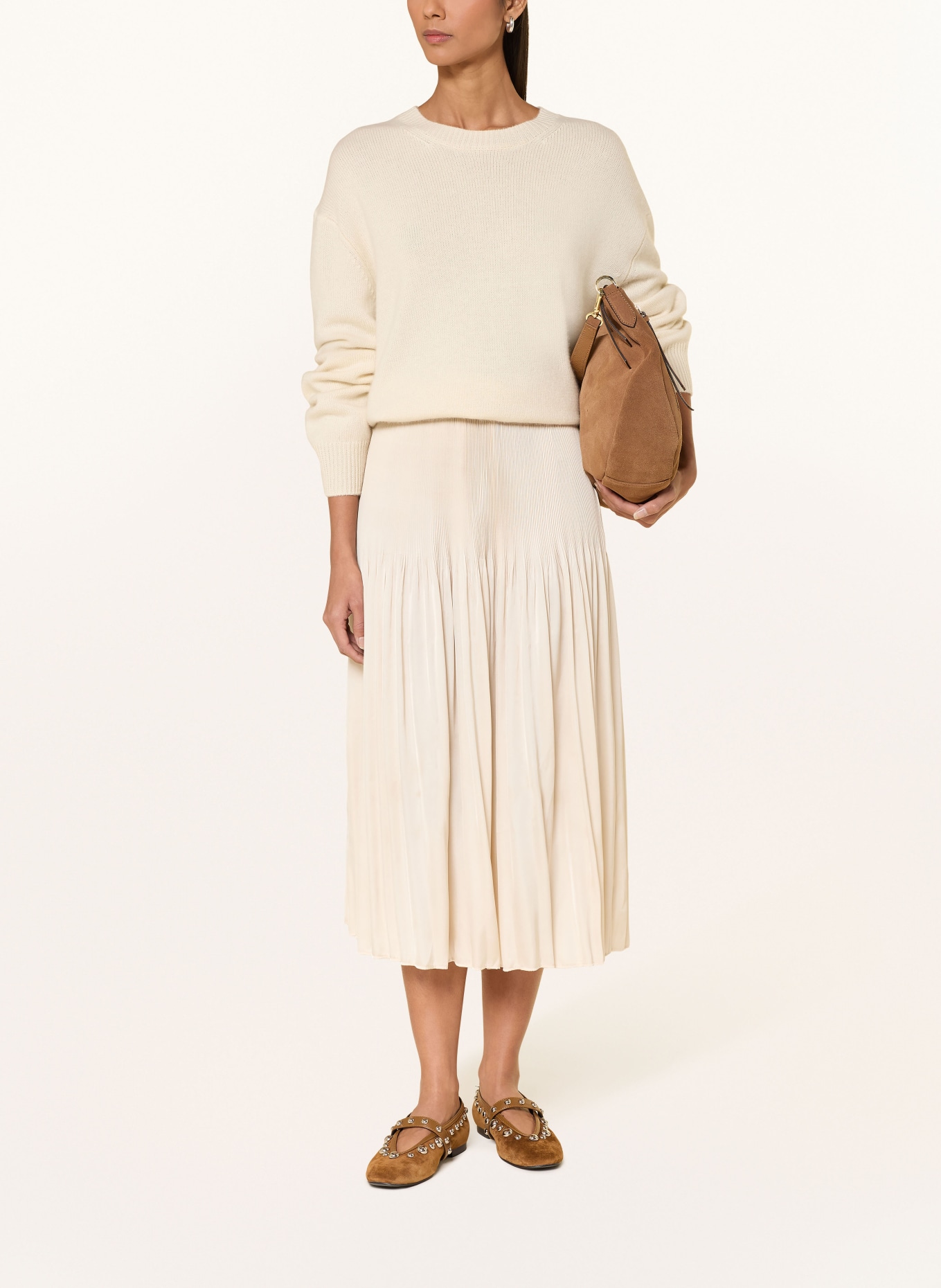 OPUS Jupe plissée RIBANE FRENCH en satin: CRÈME