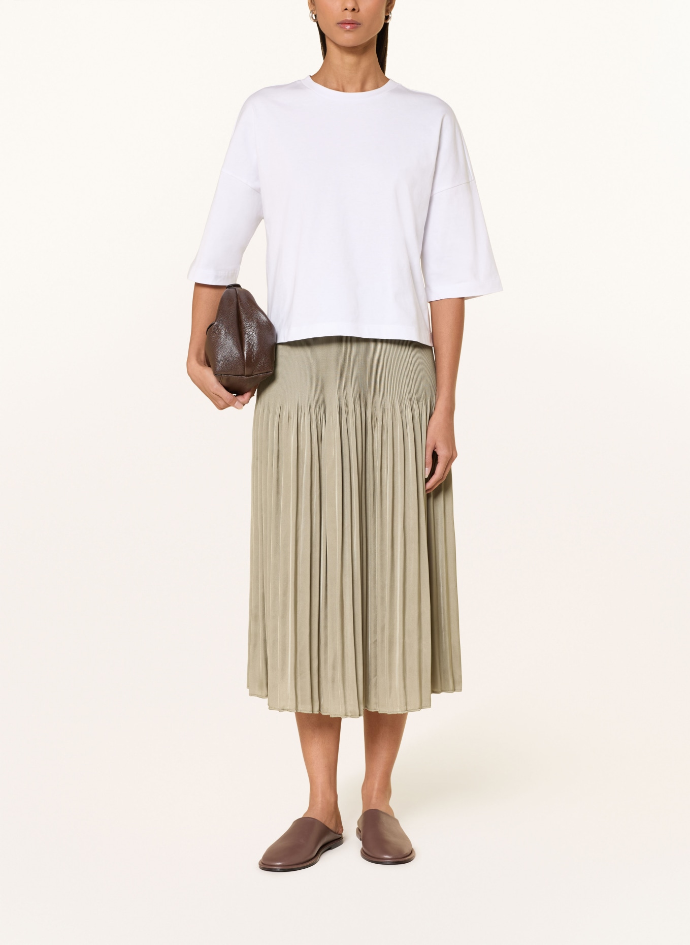 OPUS Plisseerock RIBANE FRENCH aus Satin: OLIV