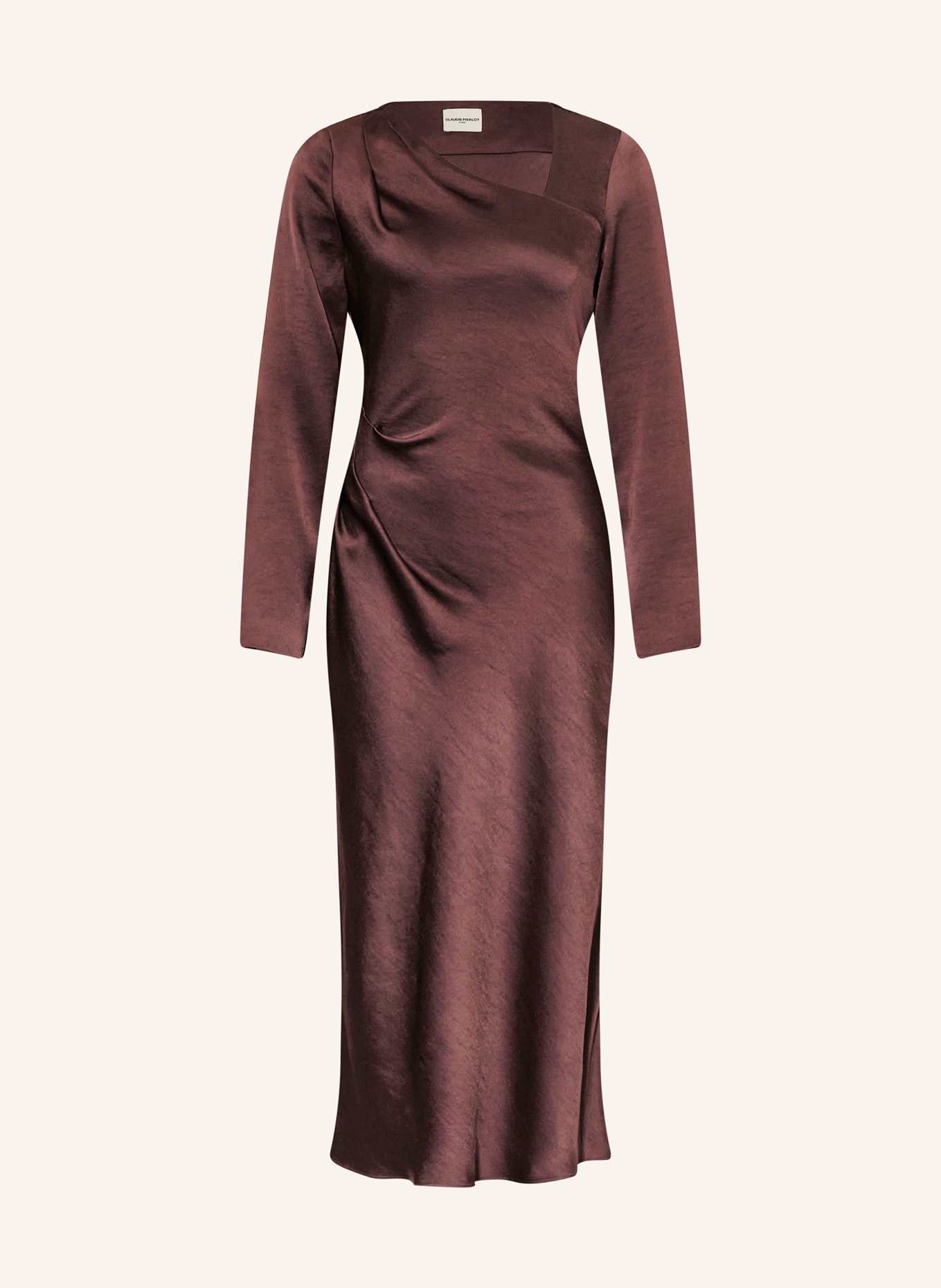 CLAUDIE PIERLOT satyna sukienka: CIEMNOBRĄZOWY