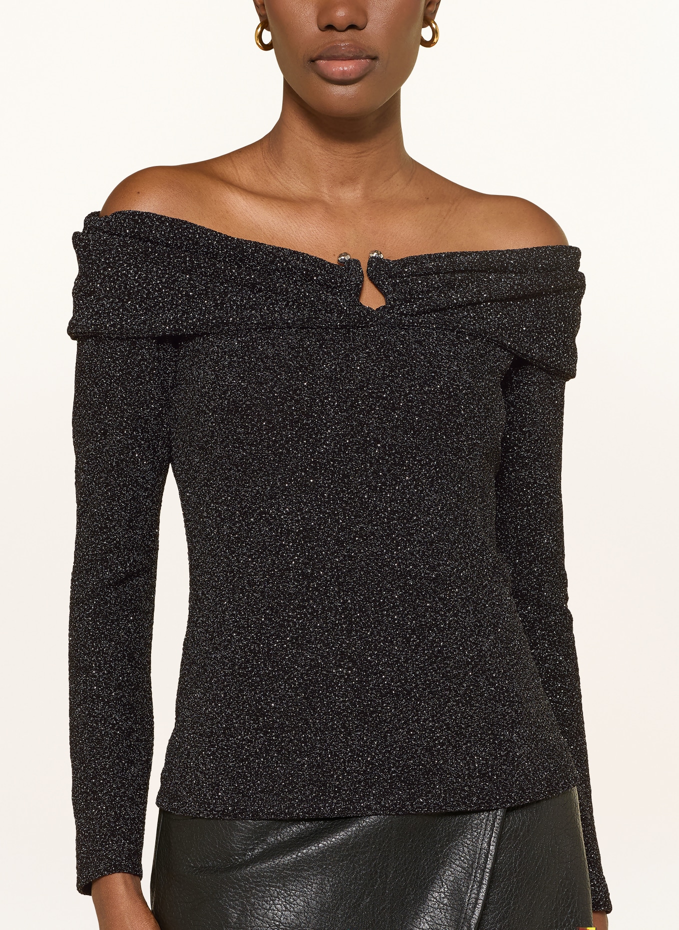 ba&sh Off-Shoulder-Shirt BAI mit Glitzergarn: SCHWARZ