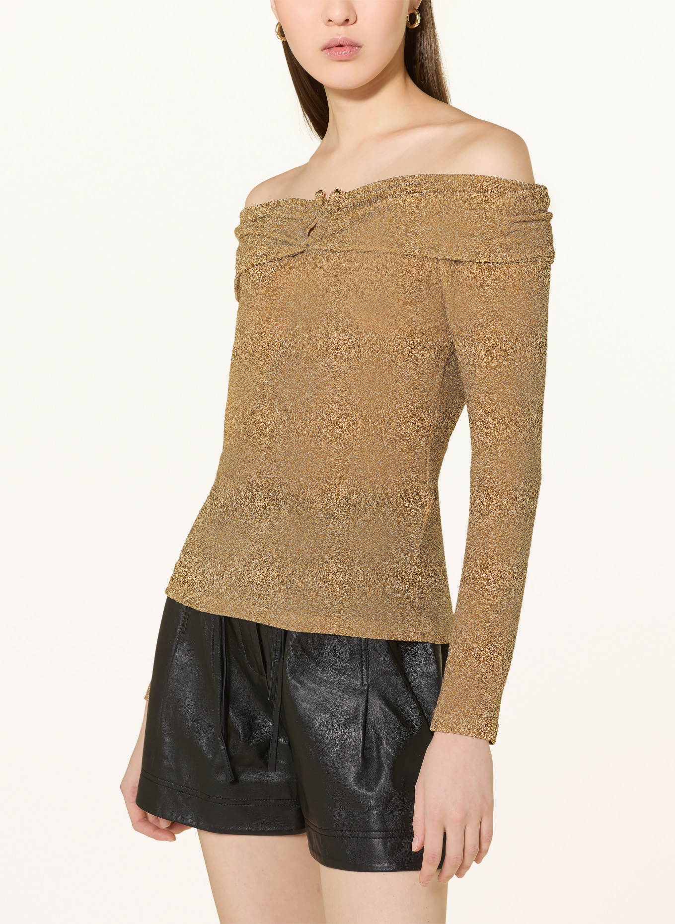 ba&sh Tričko s odhalenými rameny BAI s třpytivou nití: ZLATÁ