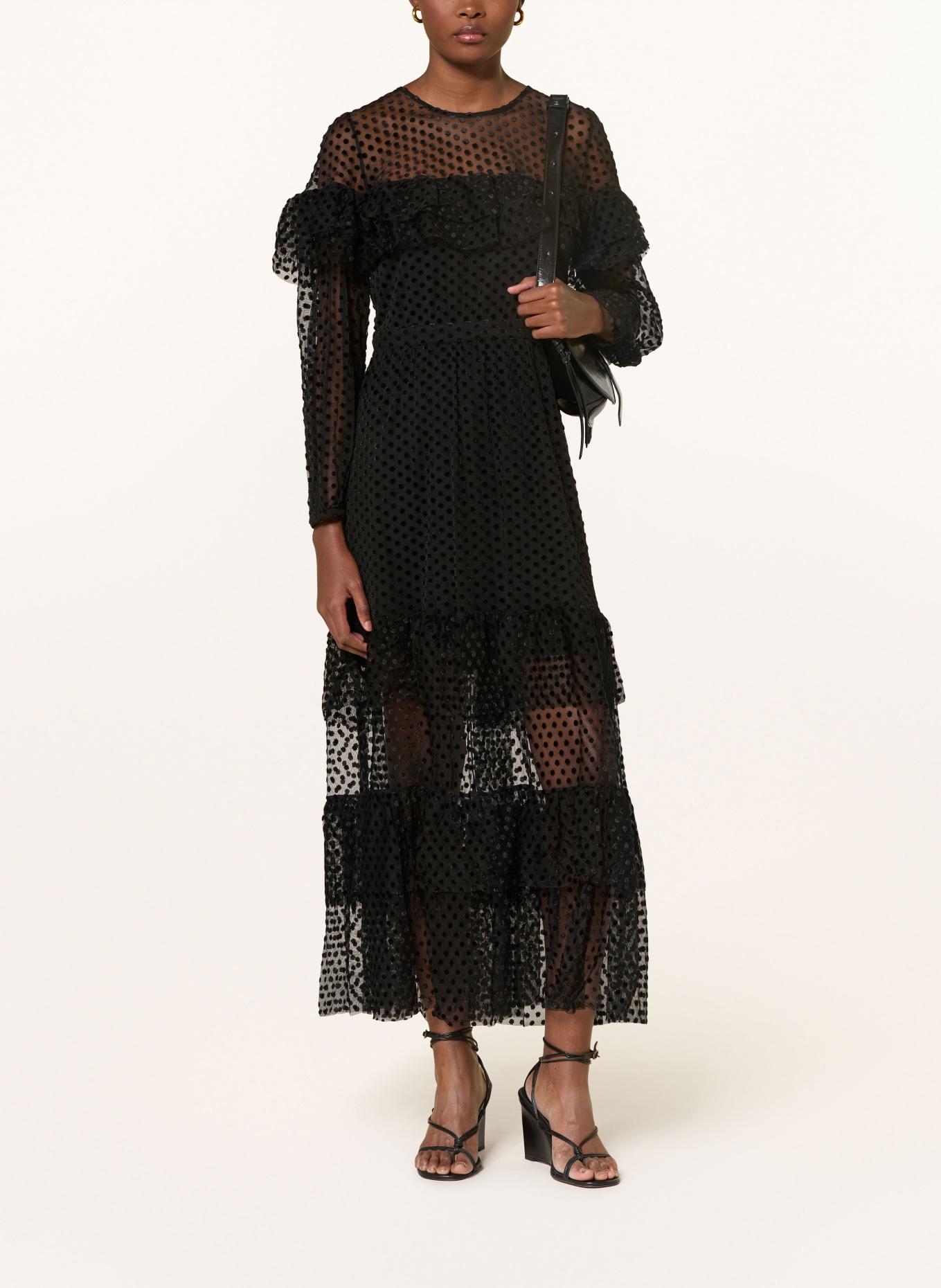 ba&sh Kleid RITA aus Mesh mit Volants: SCHWARZ