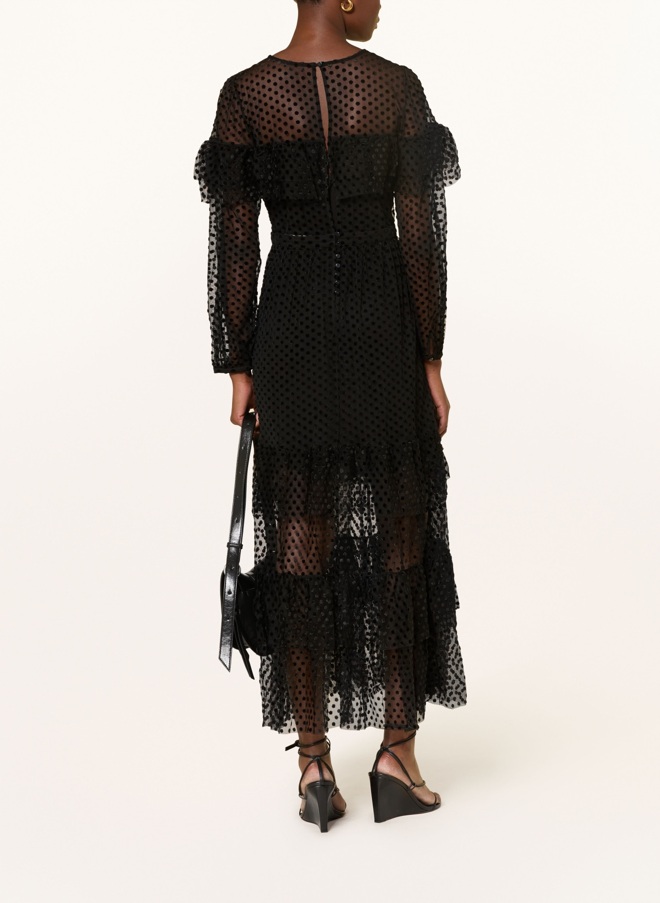 ba&sh Kleid RITA aus Mesh mit Volants: SCHWARZ