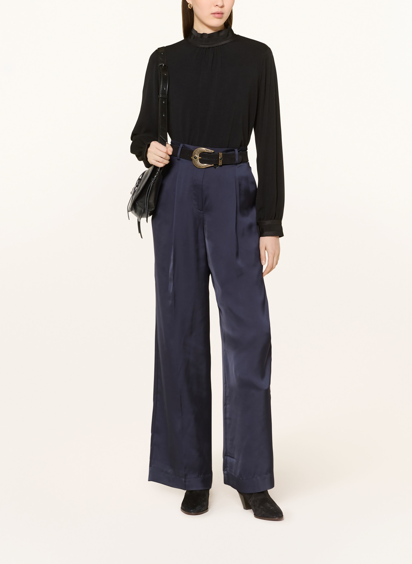 ba&sh Saténové kalhoty Marlene CHEERLY: TMAVĚ MODRÁ