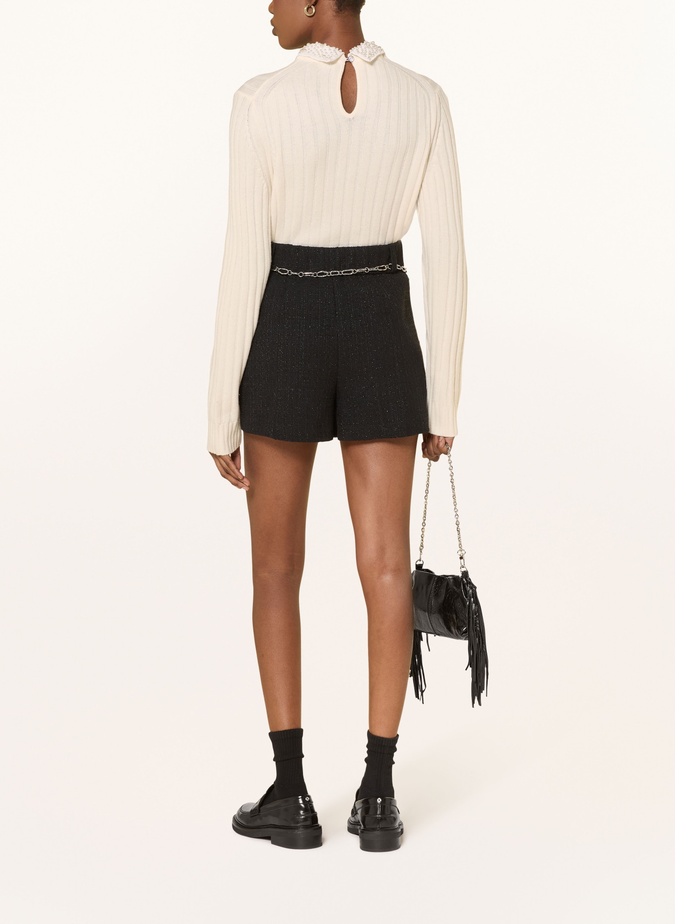 maje Sweter z odpinanym kołnierzem i ozdobnymi perełkami: ECRU