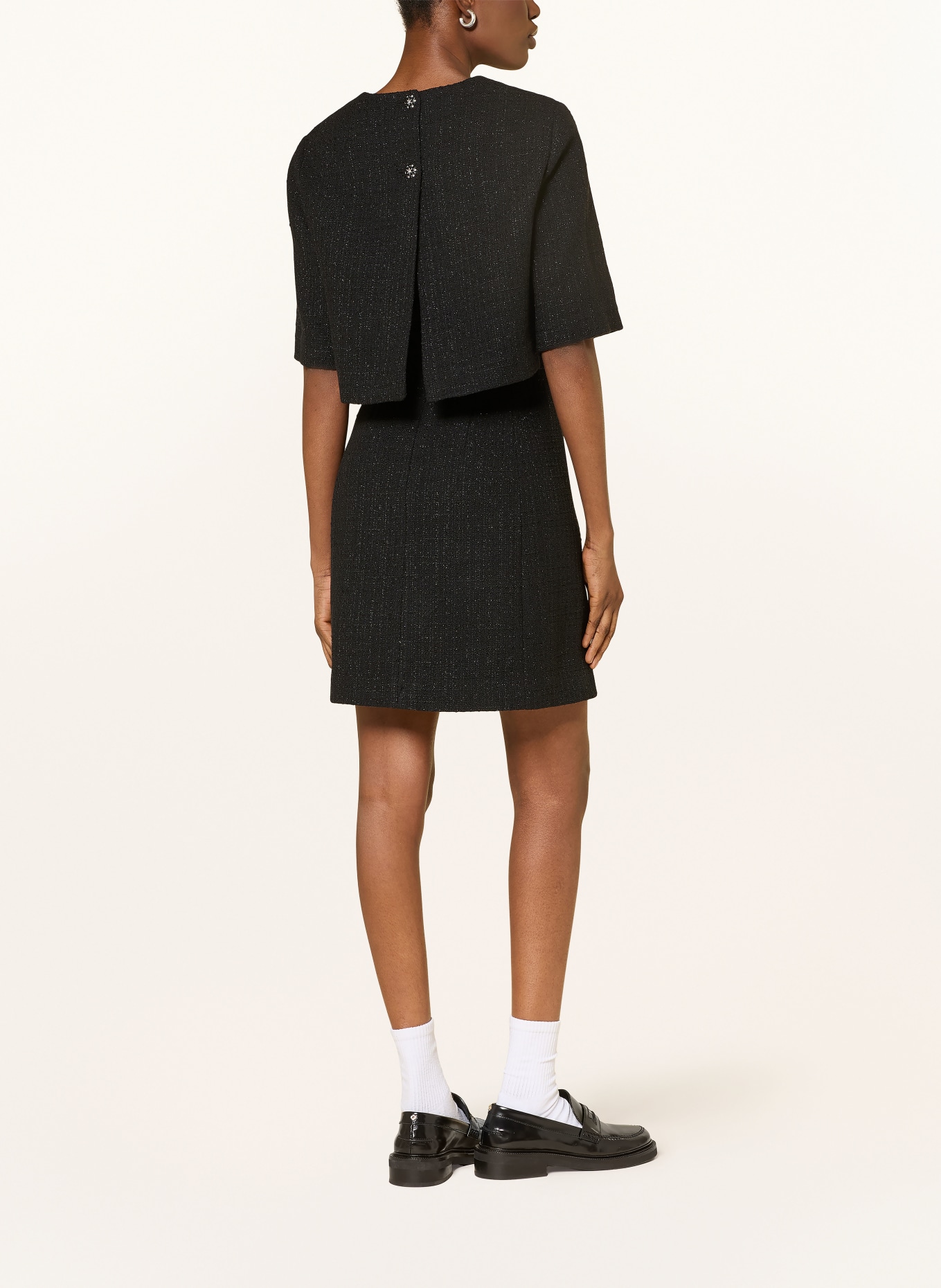 maje Zestaw: sukienka z tweedu i żakiet z tweedu z błyszczącą nicią i kamieniami ozdobnymi: CZARNY