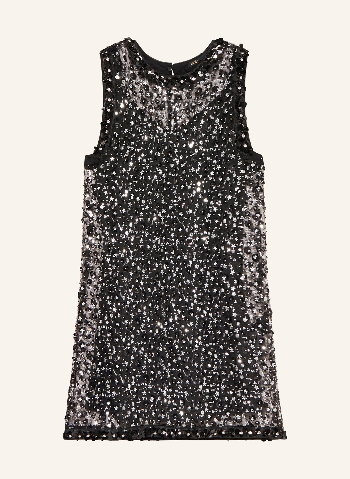 maje Mesh-Kleid mit Schmuckperlen und Pailletten: SCHWARZ