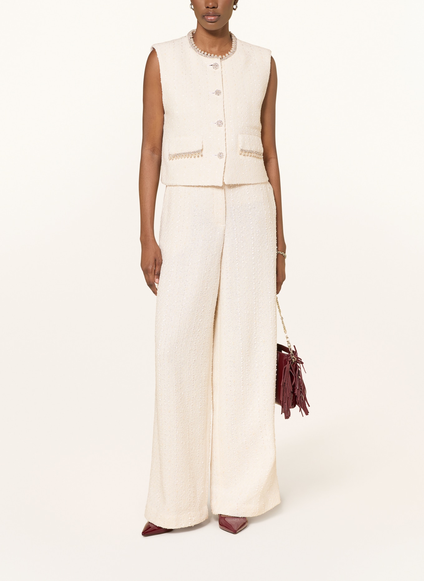 maje Kamizelka blezerowa z tweedu z kamieniami ozdobnymi: ECRU