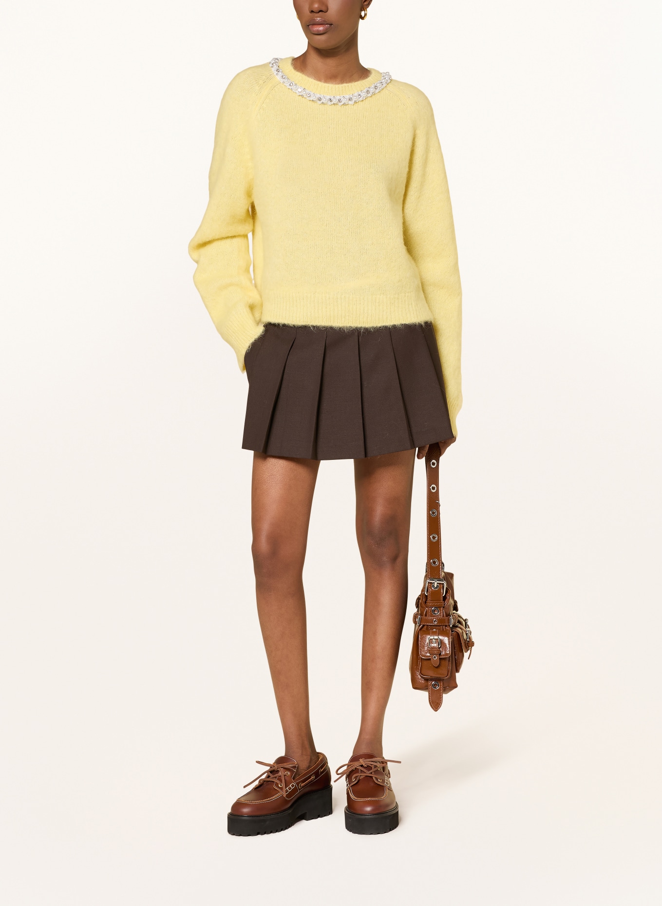 maje Sweter z alpaką i ozdobnymi perełkami: ŻÓŁTY