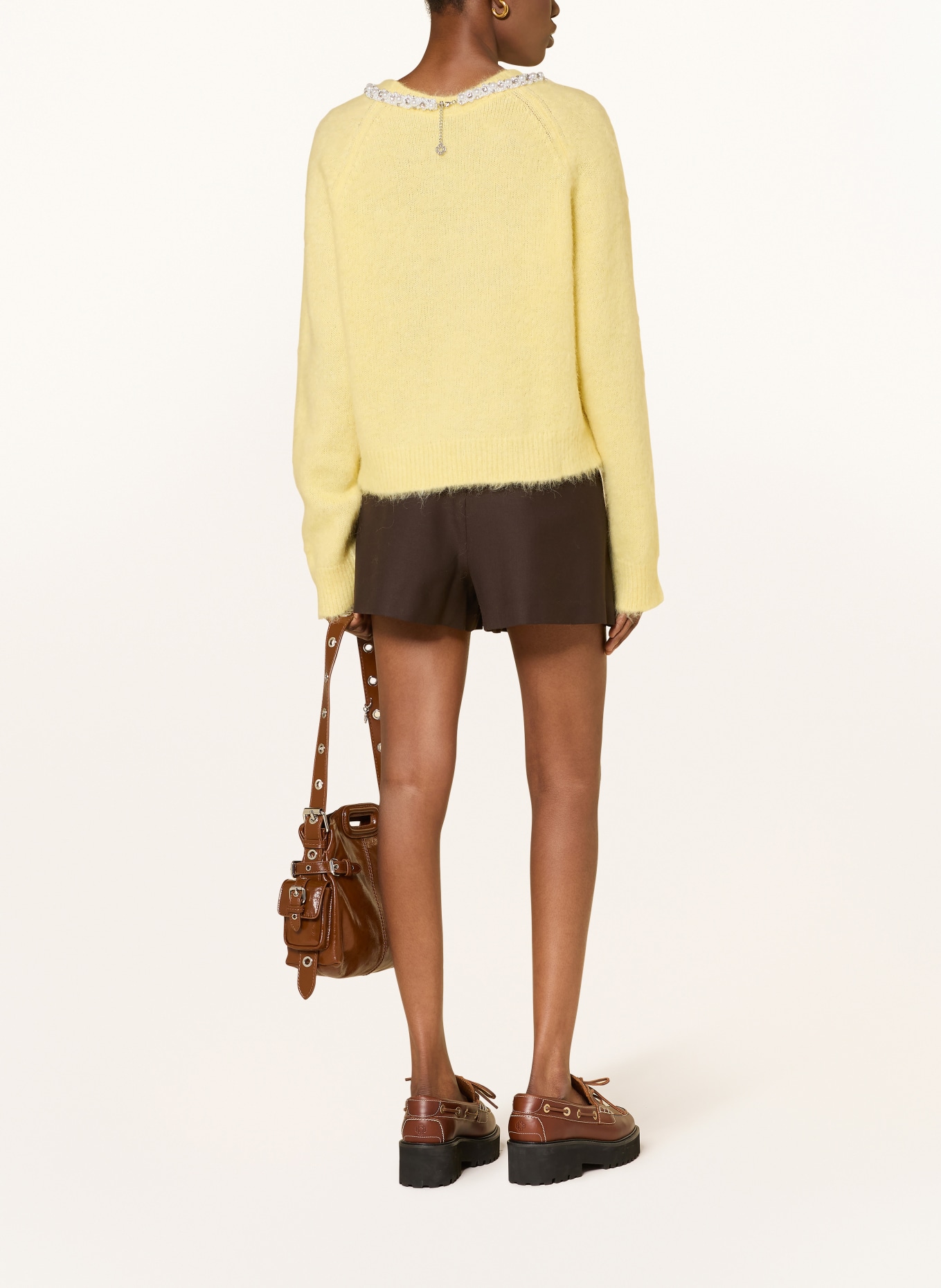 maje Sweter z alpaką i ozdobnymi perełkami: ŻÓŁTY