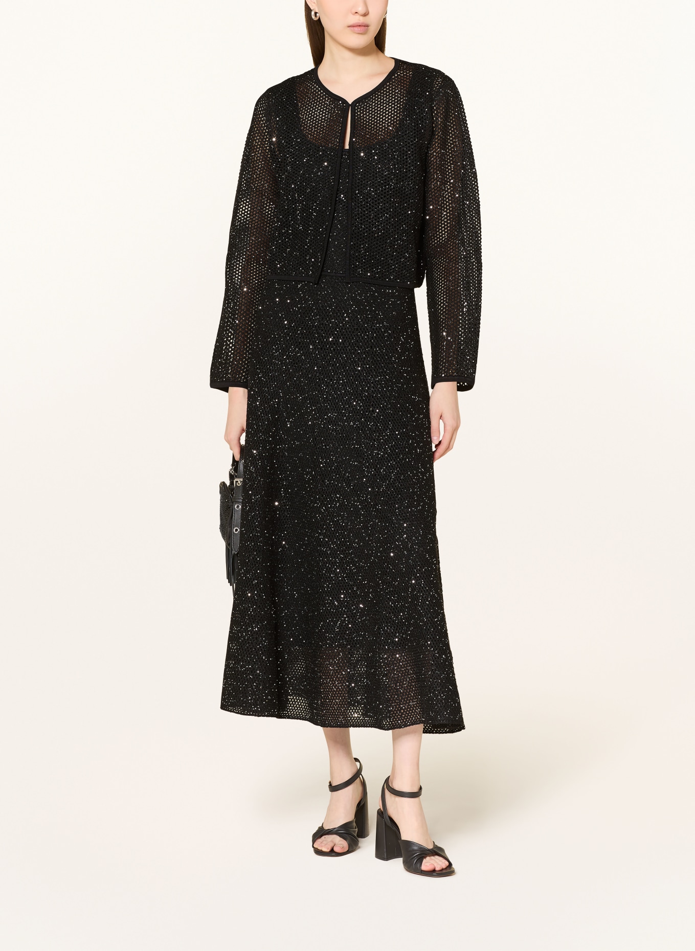 maje Strickjacke mit Glitzergarn und Pailletten: SCHWARZ