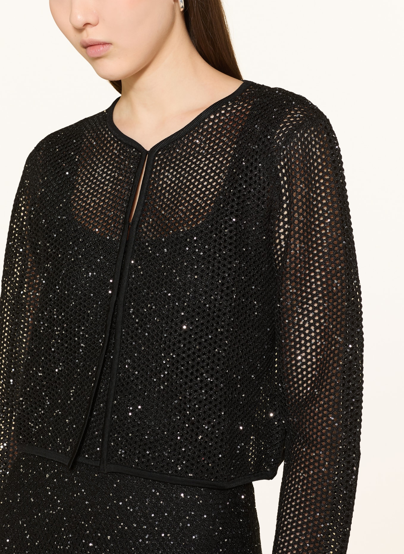 maje Strickjacke mit Glitzergarn und Pailletten: SCHWARZ