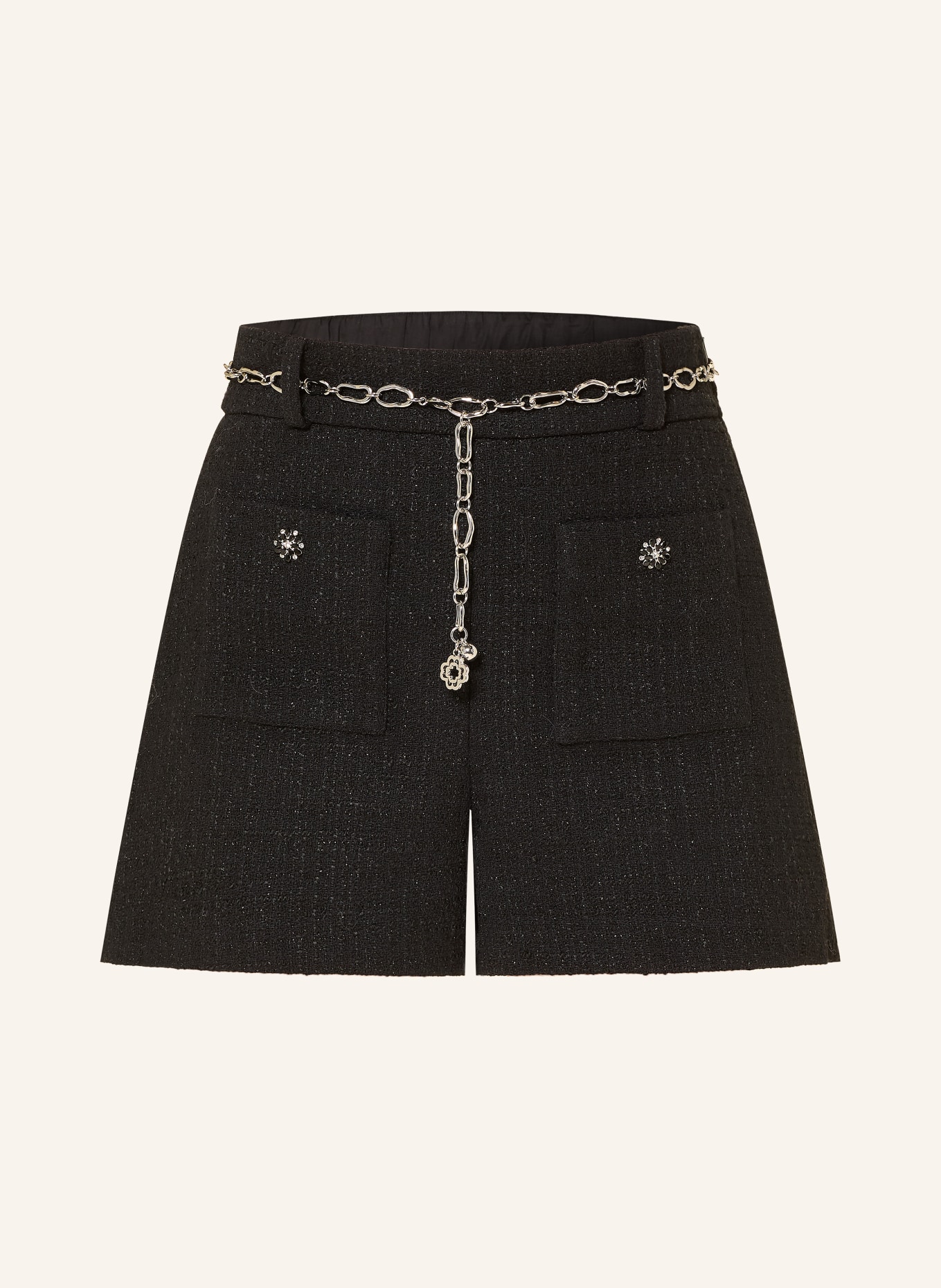 maje Bouclé-Shorts mit Glitzergarn: SCHWARZ / SILBER
