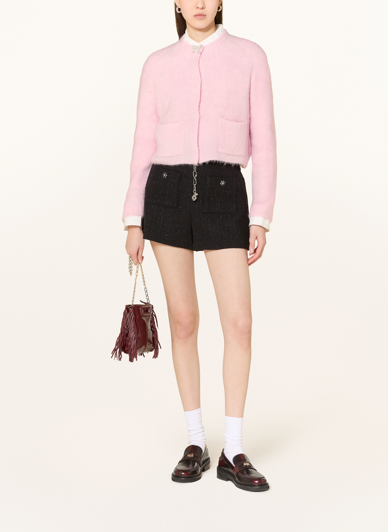 maje Bouclé-Shorts mit Glitzergarn: SCHWARZ / SILBER