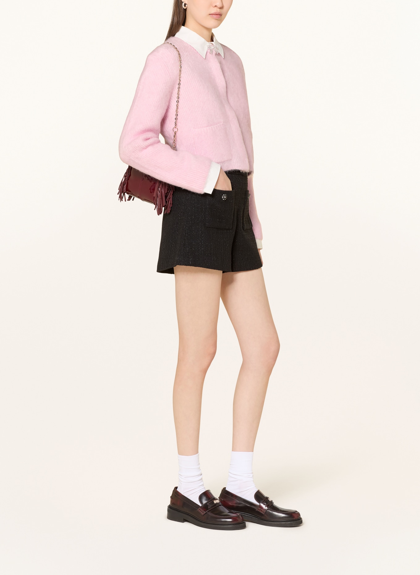 maje Bouclé-Shorts mit Glitzergarn: SCHWARZ / SILBER