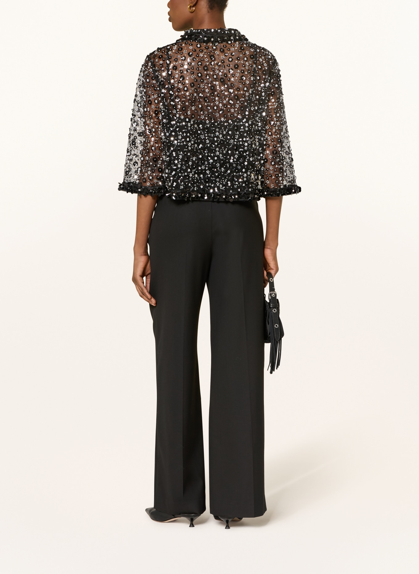 maje Zestaw: koszula z siateczki z ozdobnymi perełkami i top: CZARNY