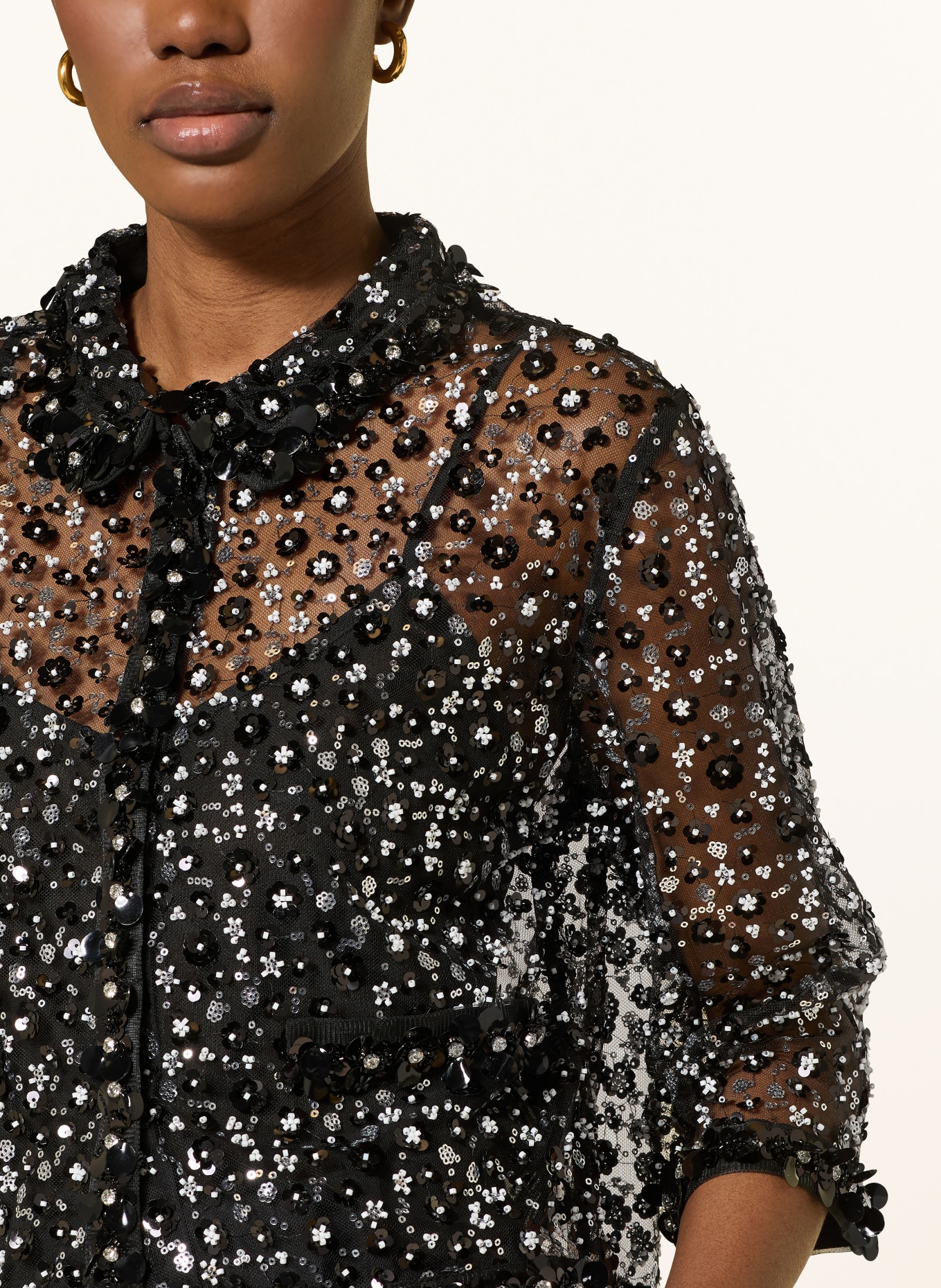 maje Zestaw: koszula z siateczki z ozdobnymi perełkami i top: CZARNY