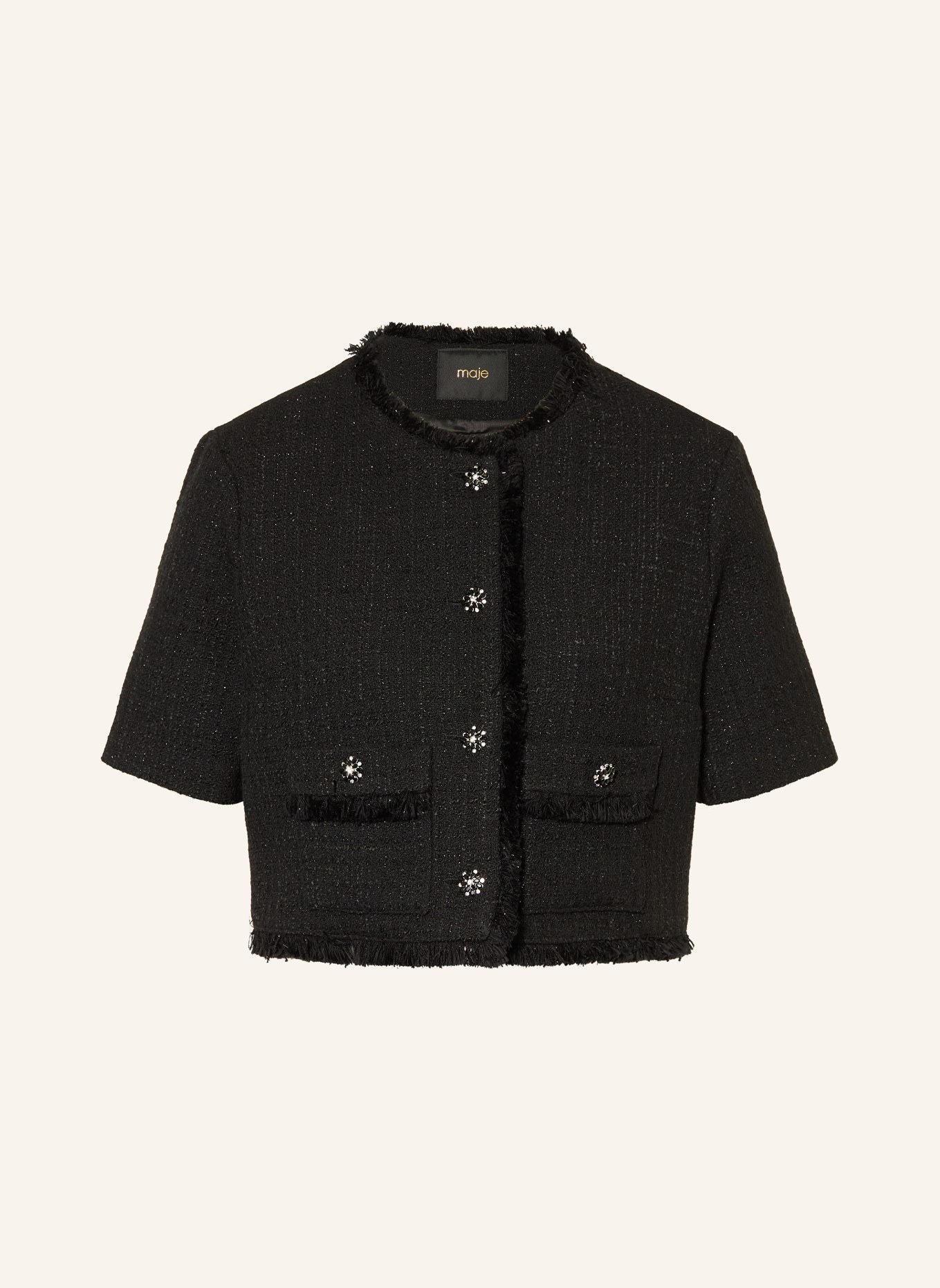 maje Kurtka bouclé z kamieniami ozdobnymi i błyszczącą przędzą: CZARNY