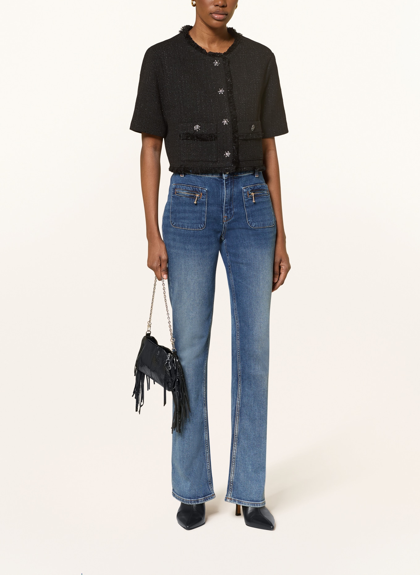 maje Kurtka bouclé z kamieniami ozdobnymi i błyszczącą przędzą: CZARNY