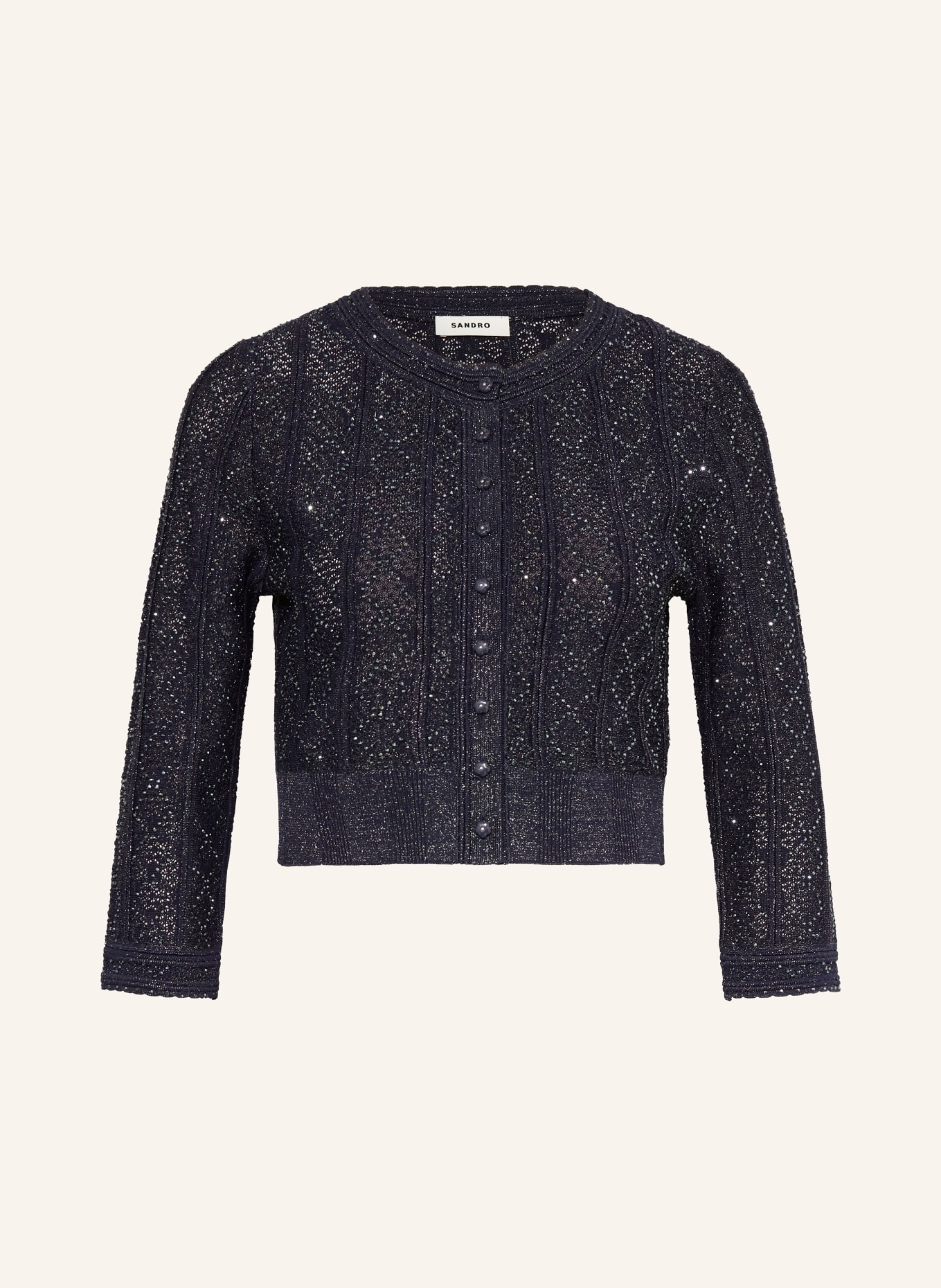 SANDRO Strickjacke mit 3/4-Arm und Schmucksteinen: DUNKELBLAU