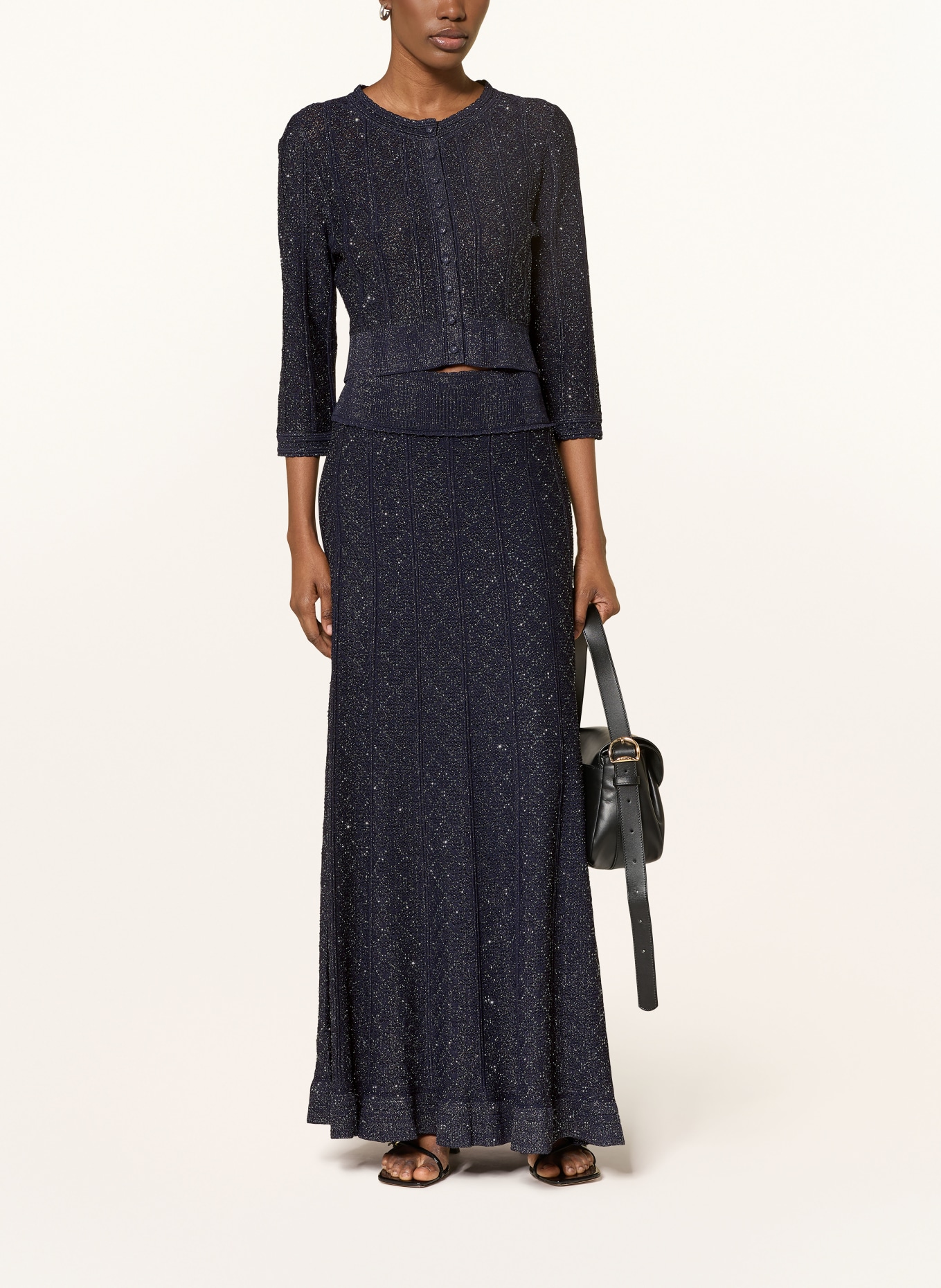 SANDRO Strickjacke mit 3/4-Arm und Schmucksteinen: DUNKELBLAU