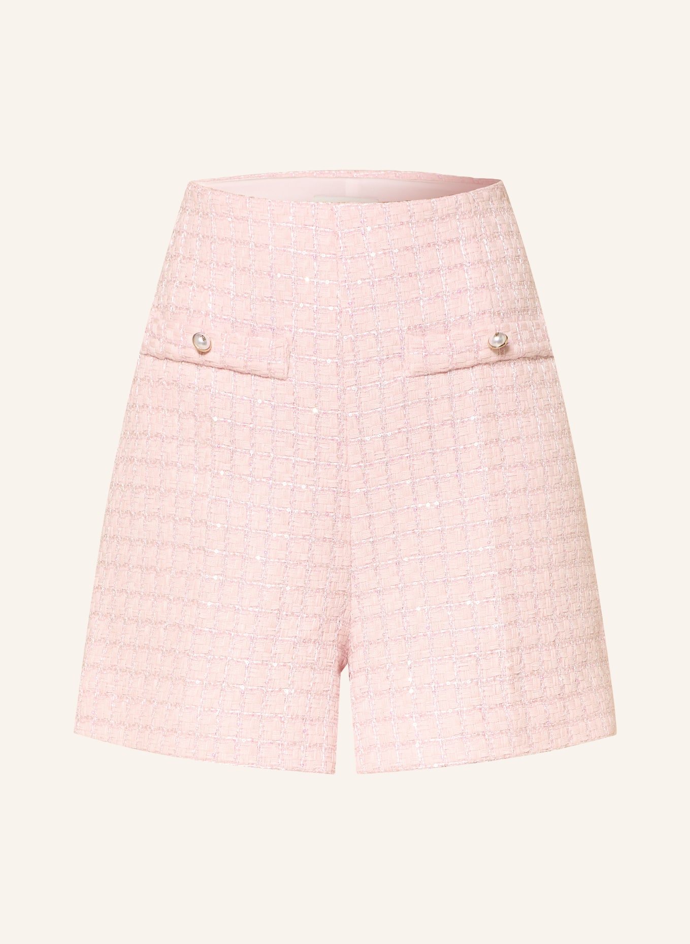 SANDRO Szorty z tweedu: JASNORÓŻOWY / BIAŁY