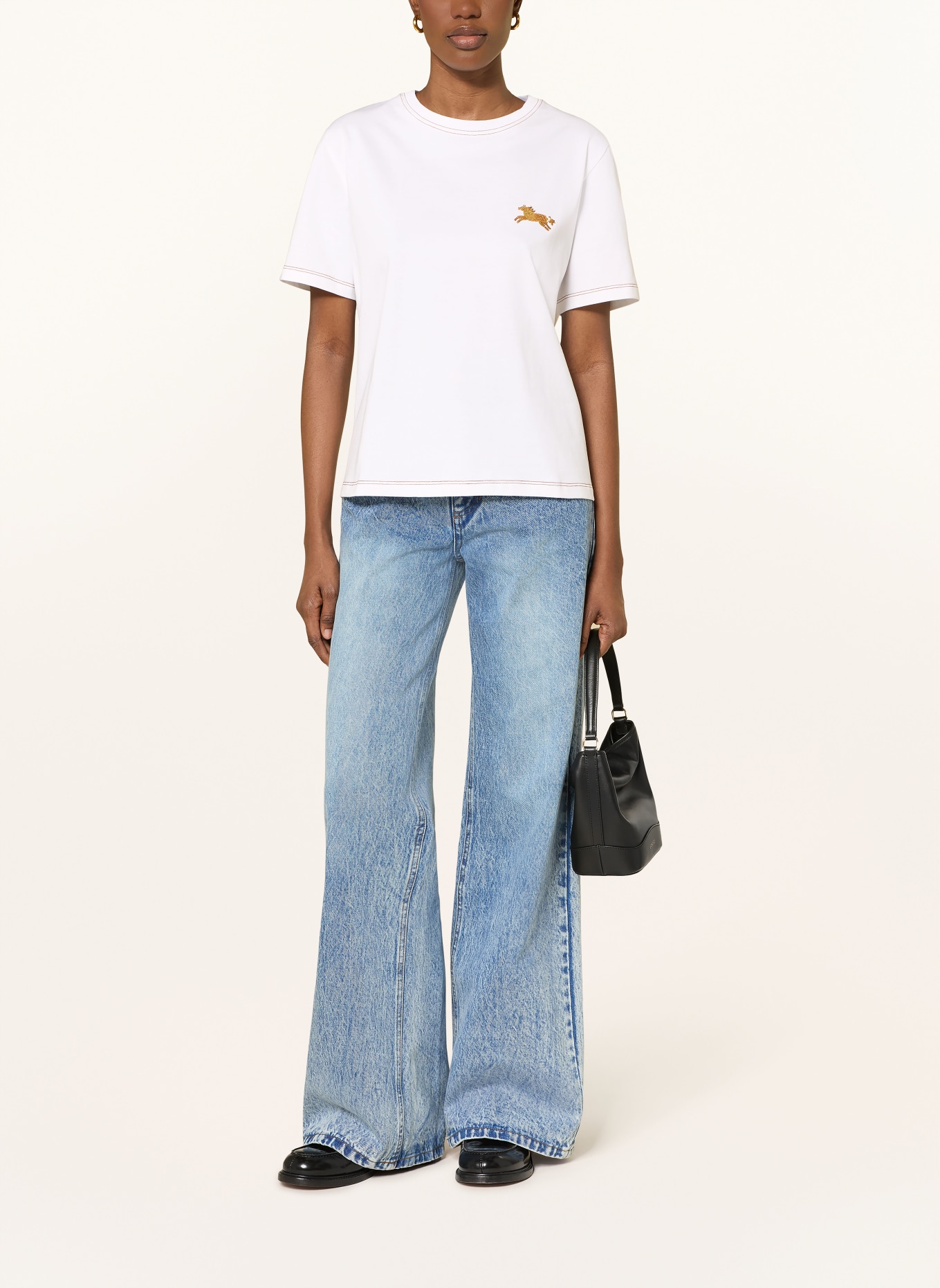 SANDRO Koszulka z cekinami: BIAŁY / ZŁOTY