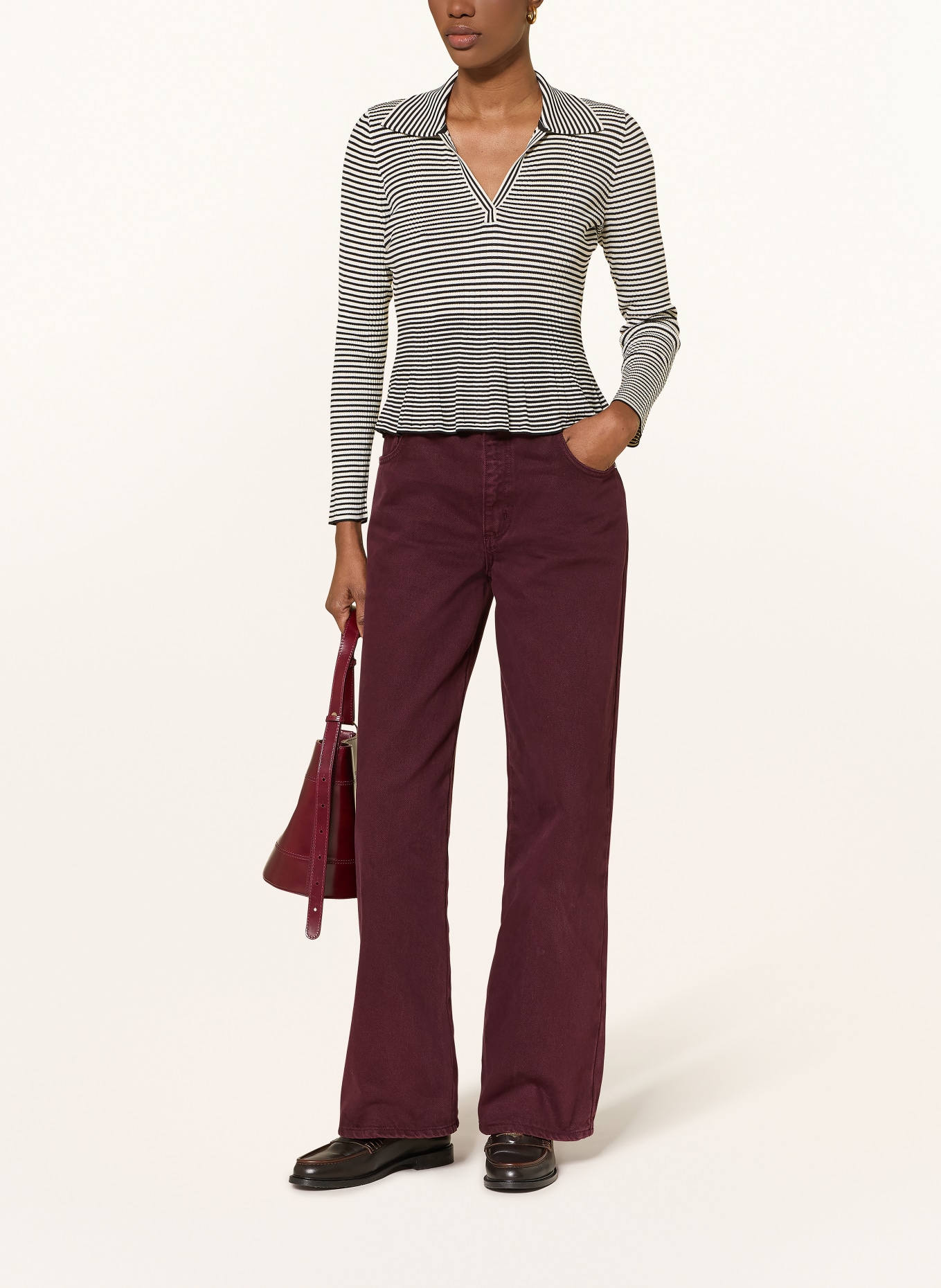 CLAUDIE PIERLOT Jersey-Poloshirt MANTESSA: SCHWARZ / CREME