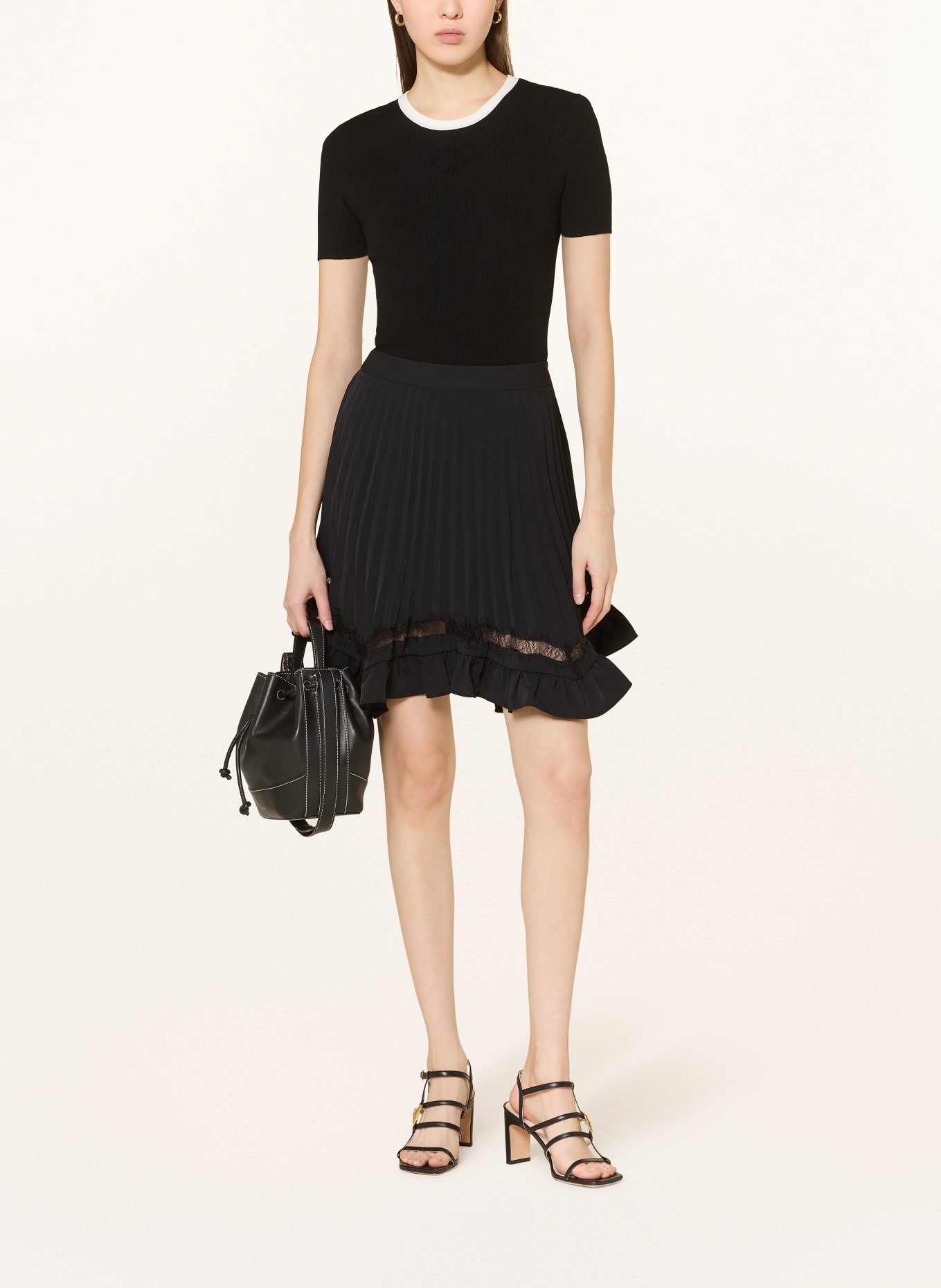 CLAUDIE PIERLOT Spódnica z plisami i falbanami: CZARNY