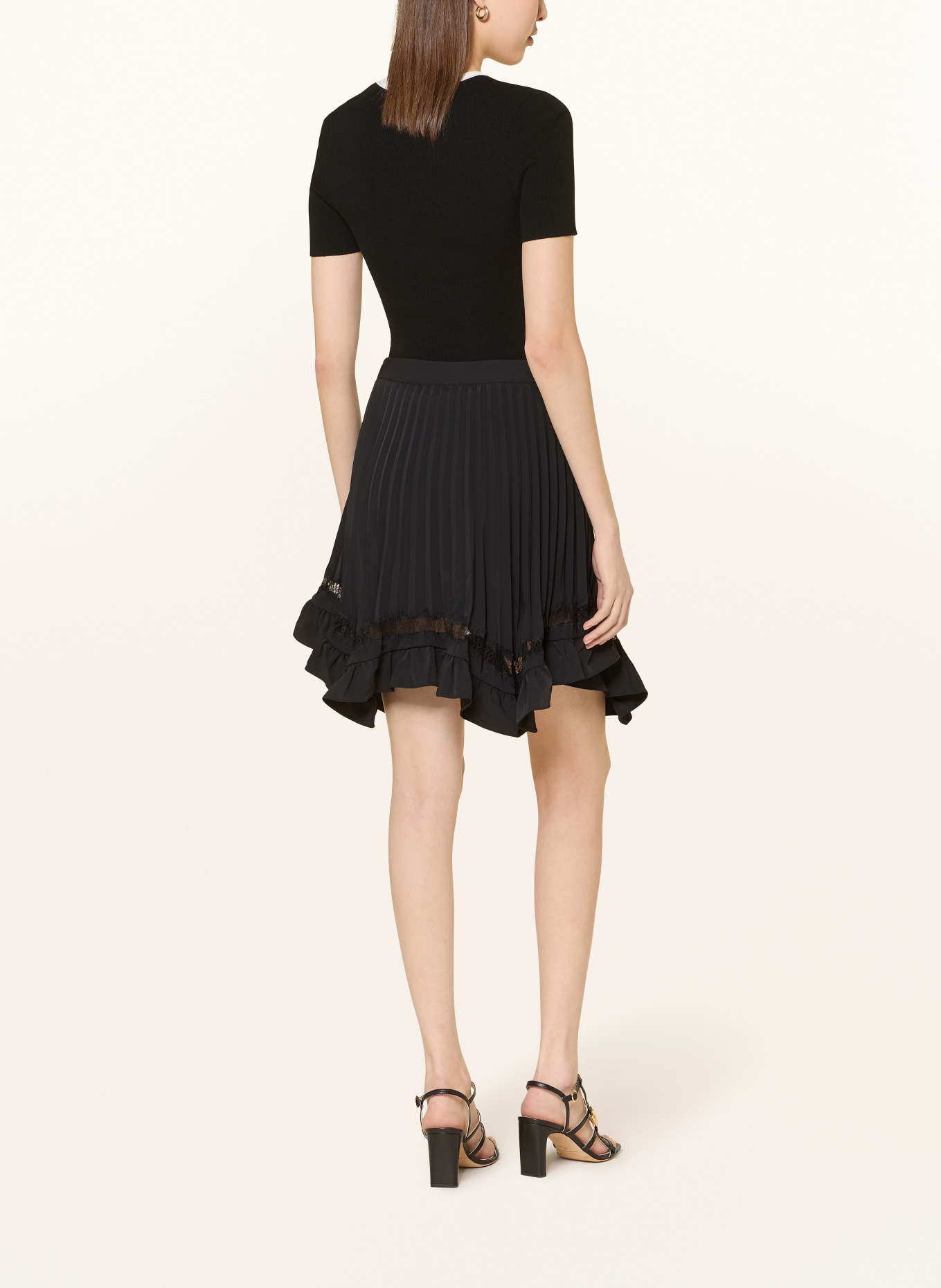 CLAUDIE PIERLOT Spódnica z plisami i falbanami: CZARNY