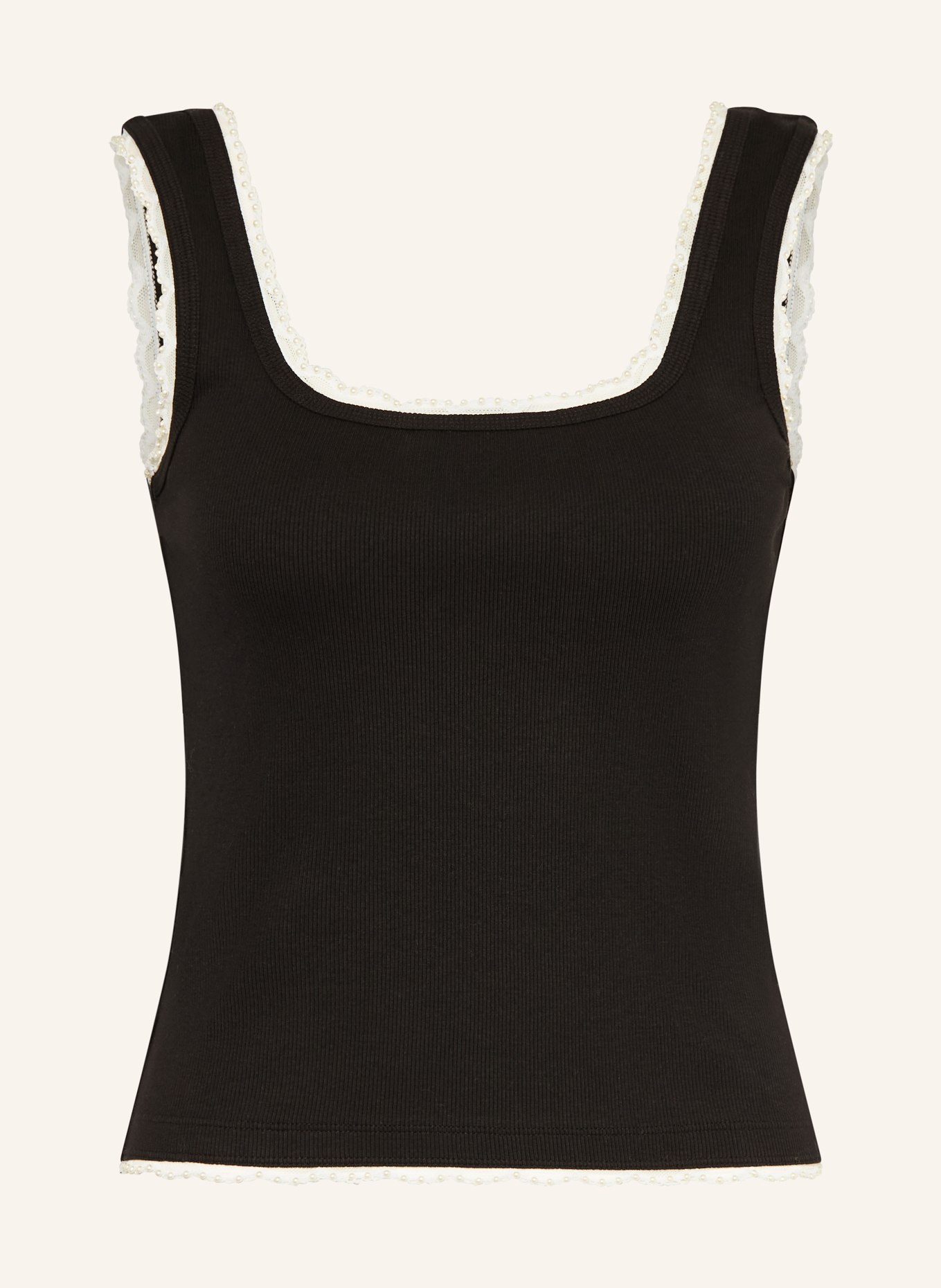 SANDRO Top z koronką i kamieniami ozdobnymi: CZARNY / ECRU