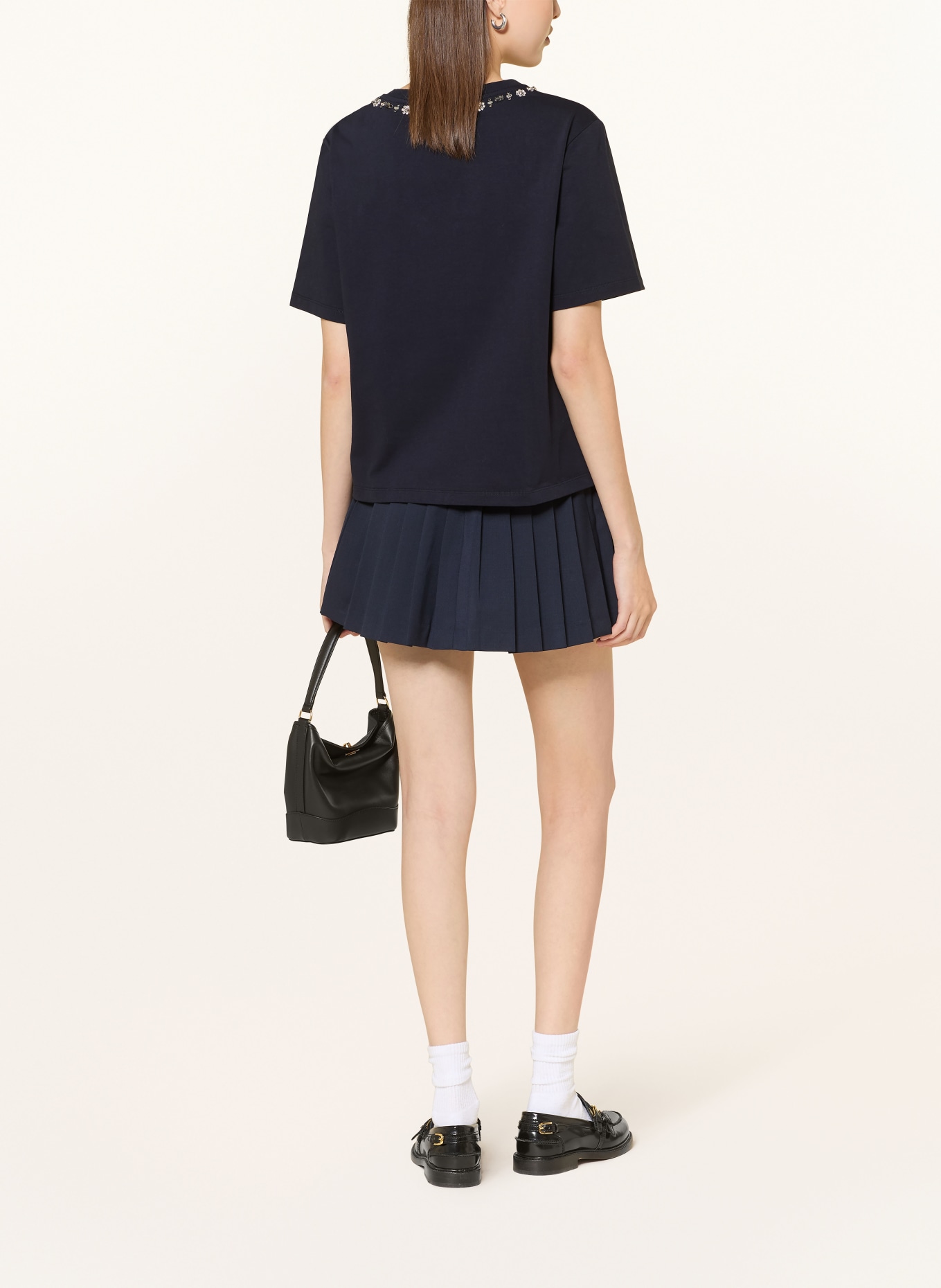 SANDRO Koszulka z kamieniami ozdobnymi i wycięciem: GRANATOWY