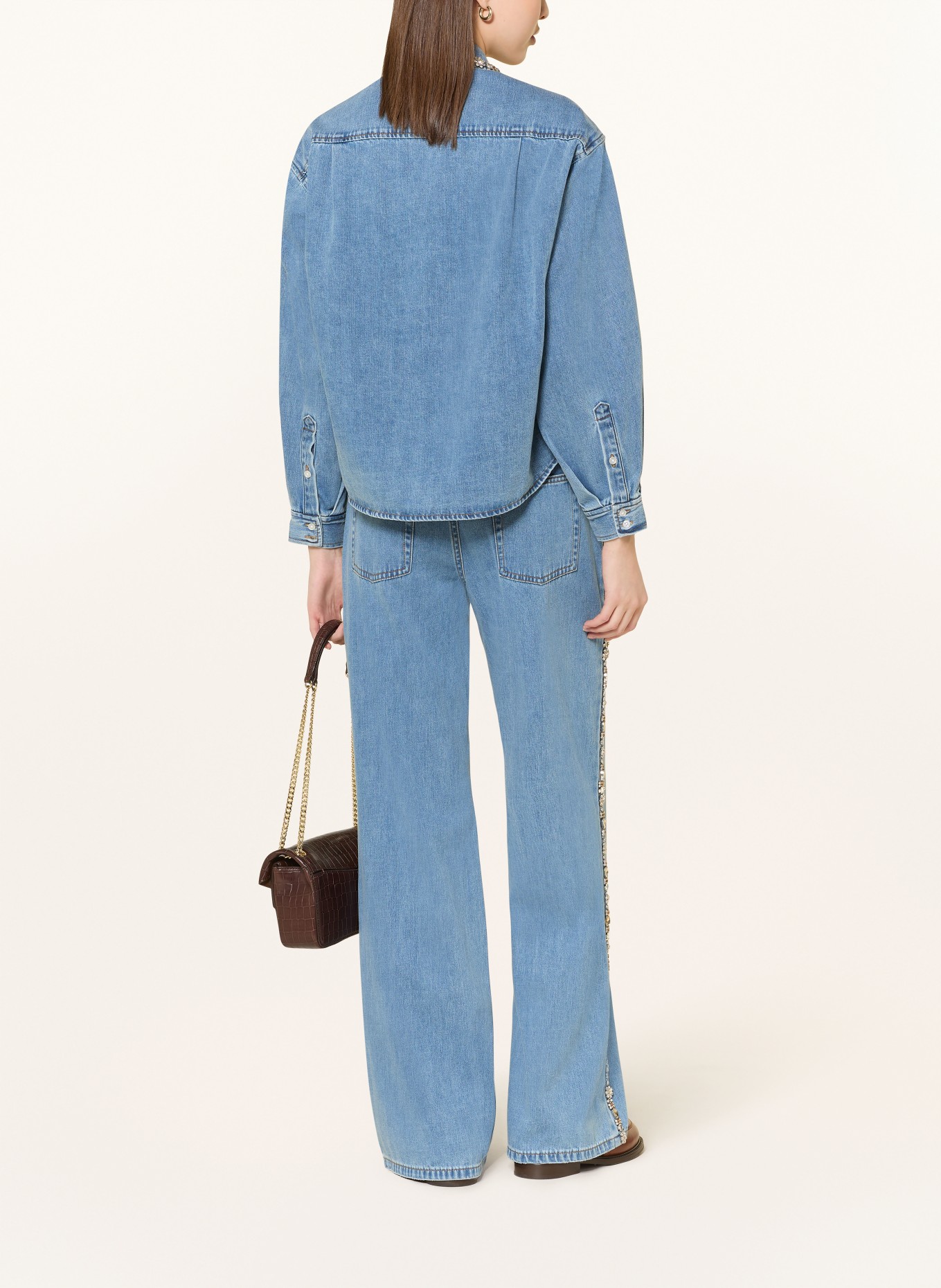 SANDRO Bluzka jeansowa z kamieniami ozdobnymi: NIEBIESKI