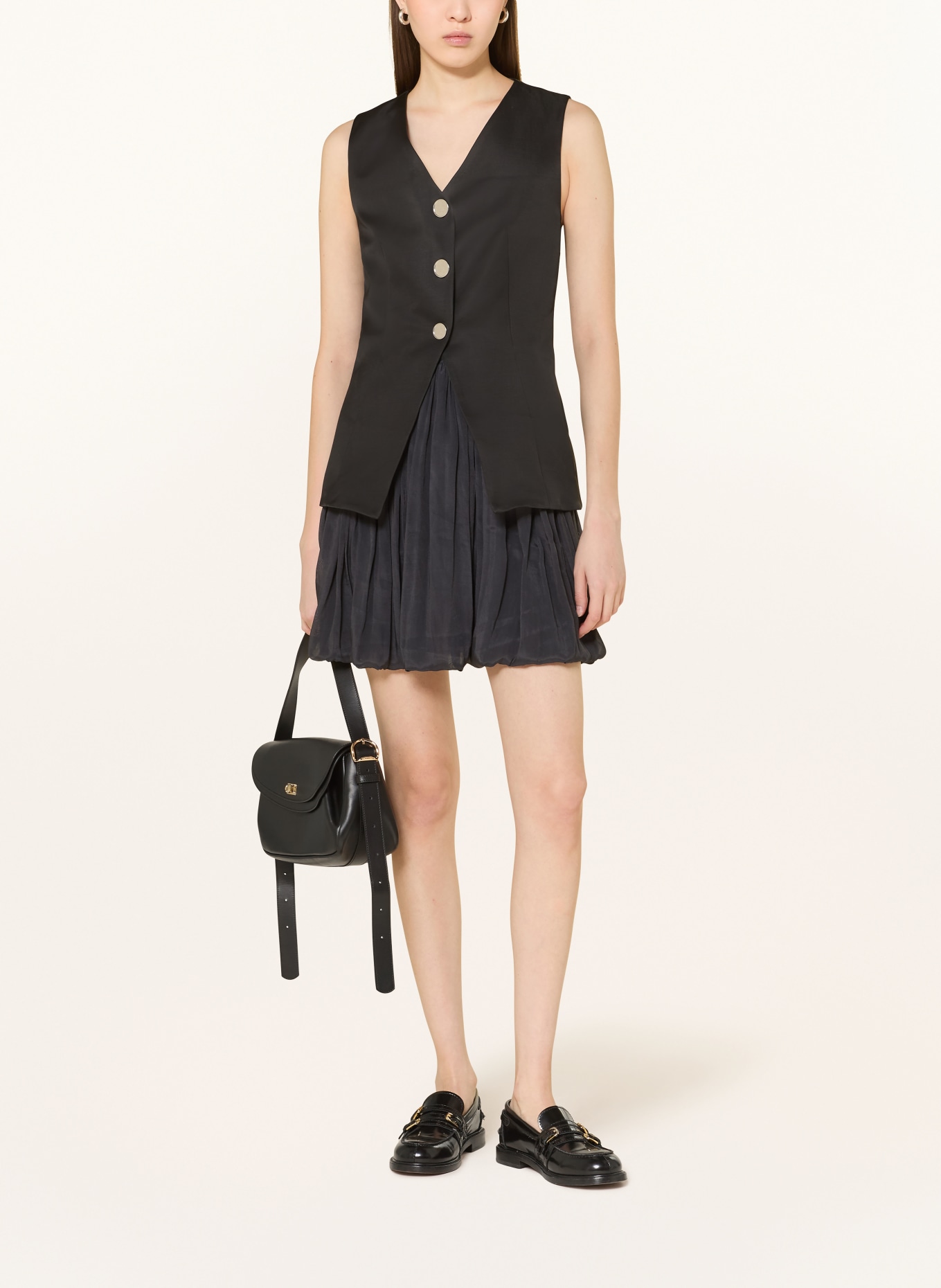 SANDRO Kleid im Materialmix: SCHWARZ