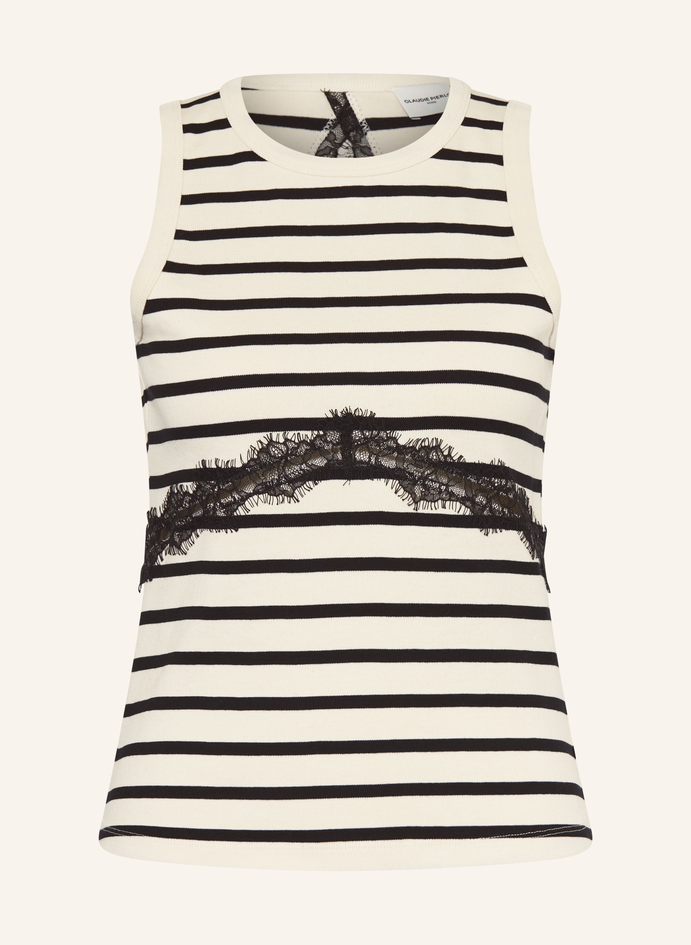CLAUDIE PIERLOT Top mit Cut-out und Spitze: SCHWARZ / ECRU