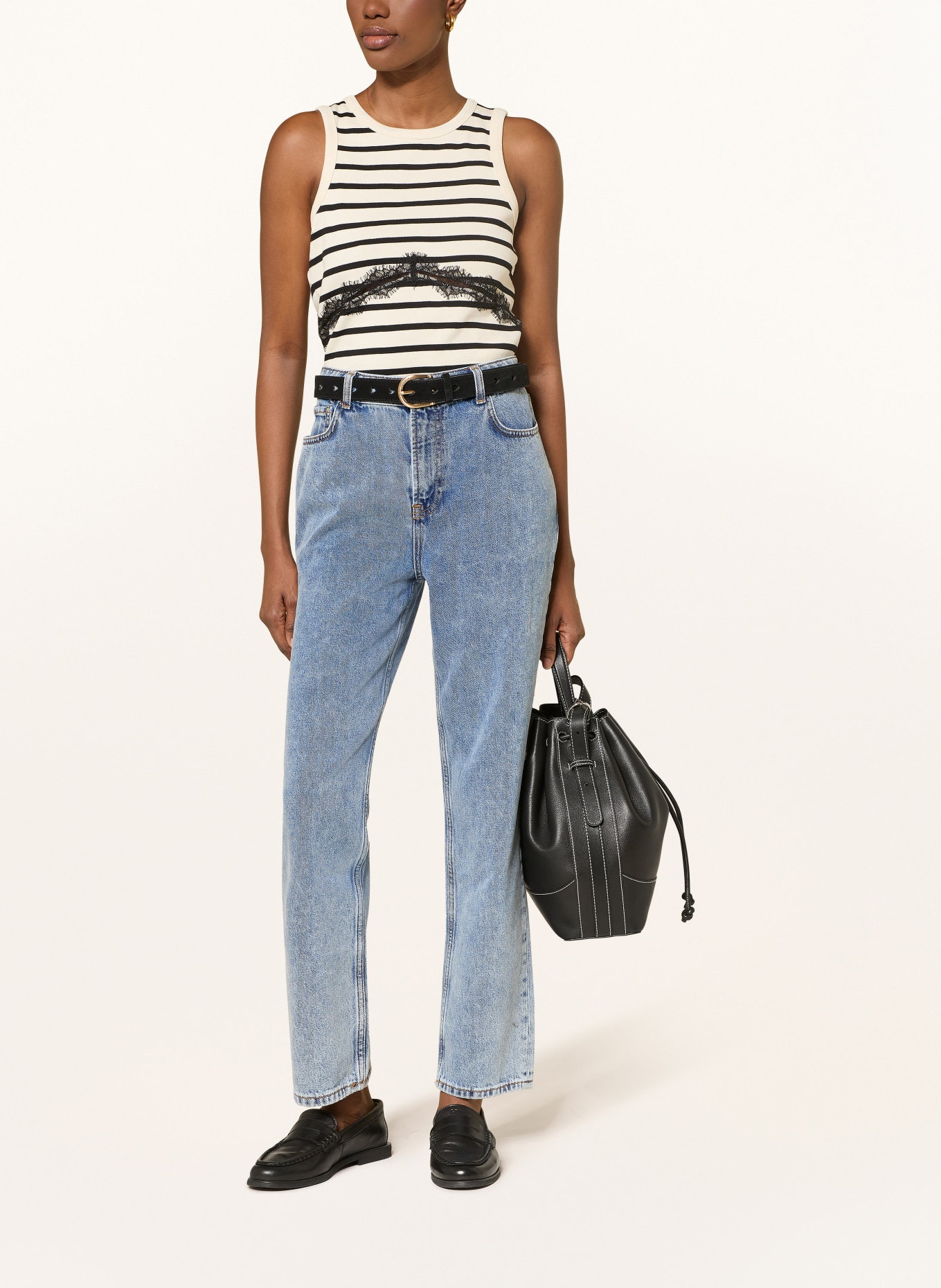 CLAUDIE PIERLOT Top mit Cut-out und Spitze: SCHWARZ / ECRU