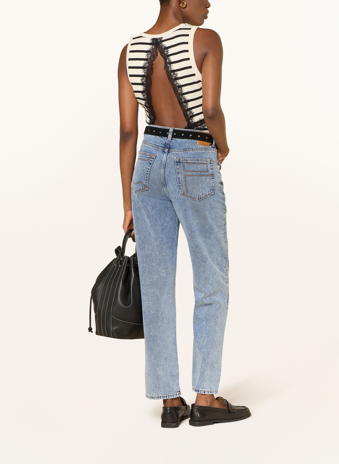 CLAUDIE PIERLOT Top mit Cut-out und Spitze: SCHWARZ / ECRU