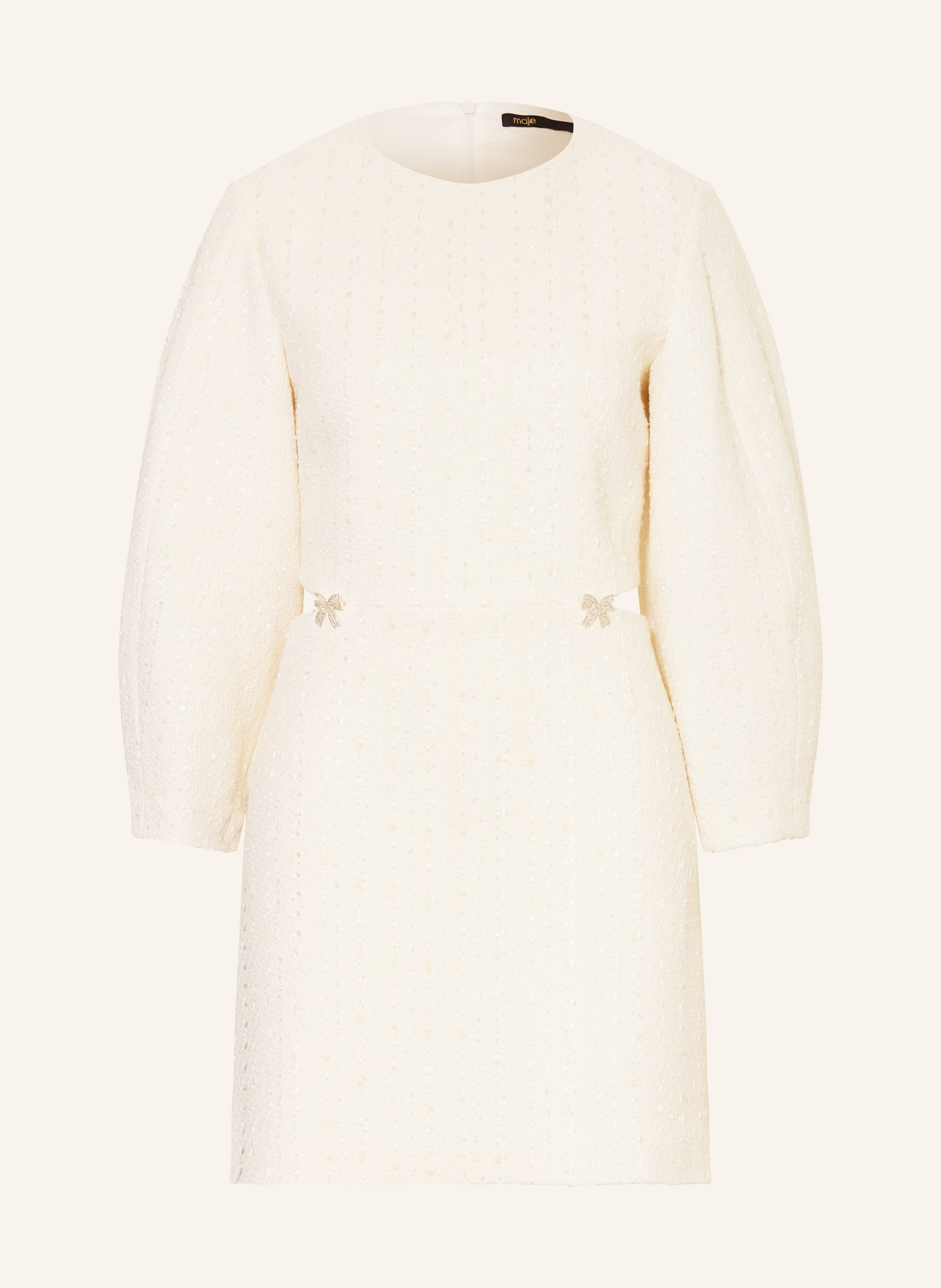 maje Sukienka z tweedu z rękawami 3/4 i wycięciami: ECRU