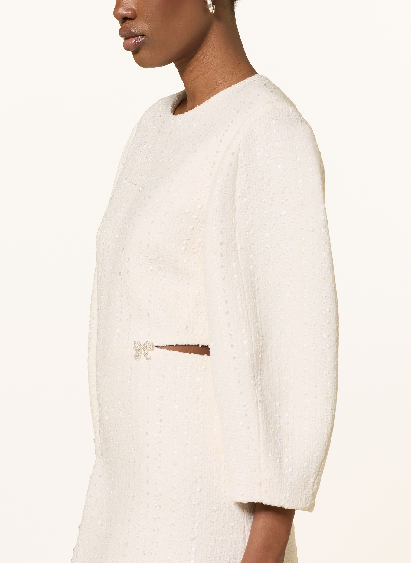 maje Sukienka z tweedu z rękawami 3/4 i wycięciami: ECRU