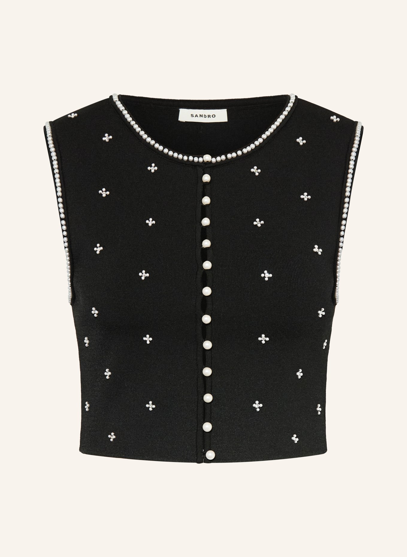 SANDRO Sweter z dzianiny z ozdobnymi perełkami: CZARNY / BIAŁY