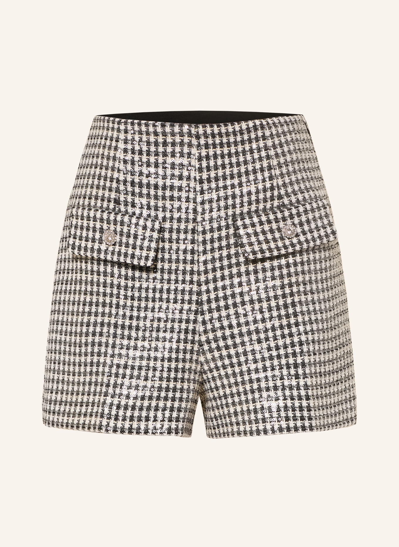 SANDRO Shorts mit Pailletten und Schmucksteinen: SCHWARZ / WEISS