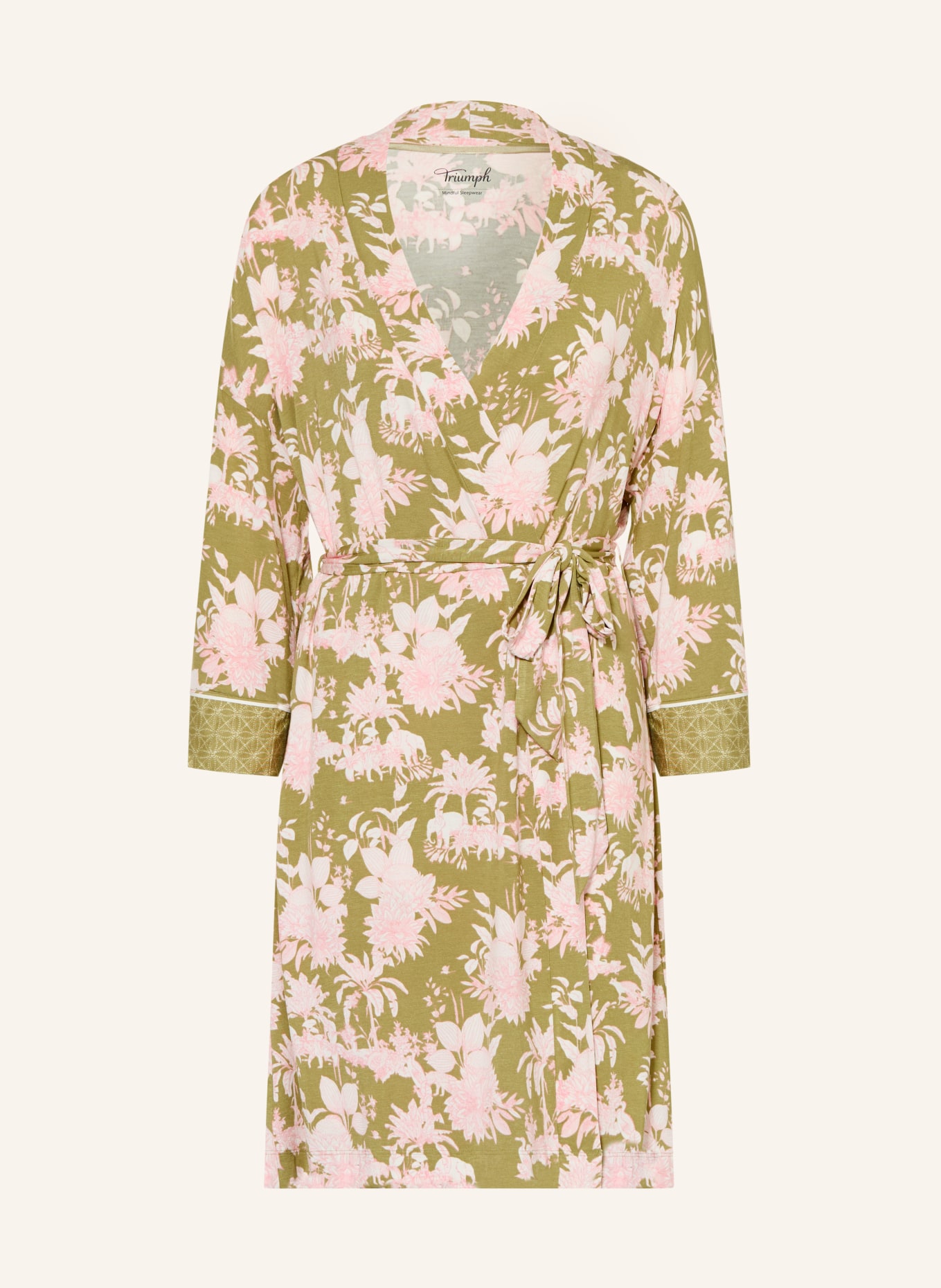 Triumph Women's AURA SPOTLIGHT robe with 3/4 sleeves: OLIVE / PINK / CREAM