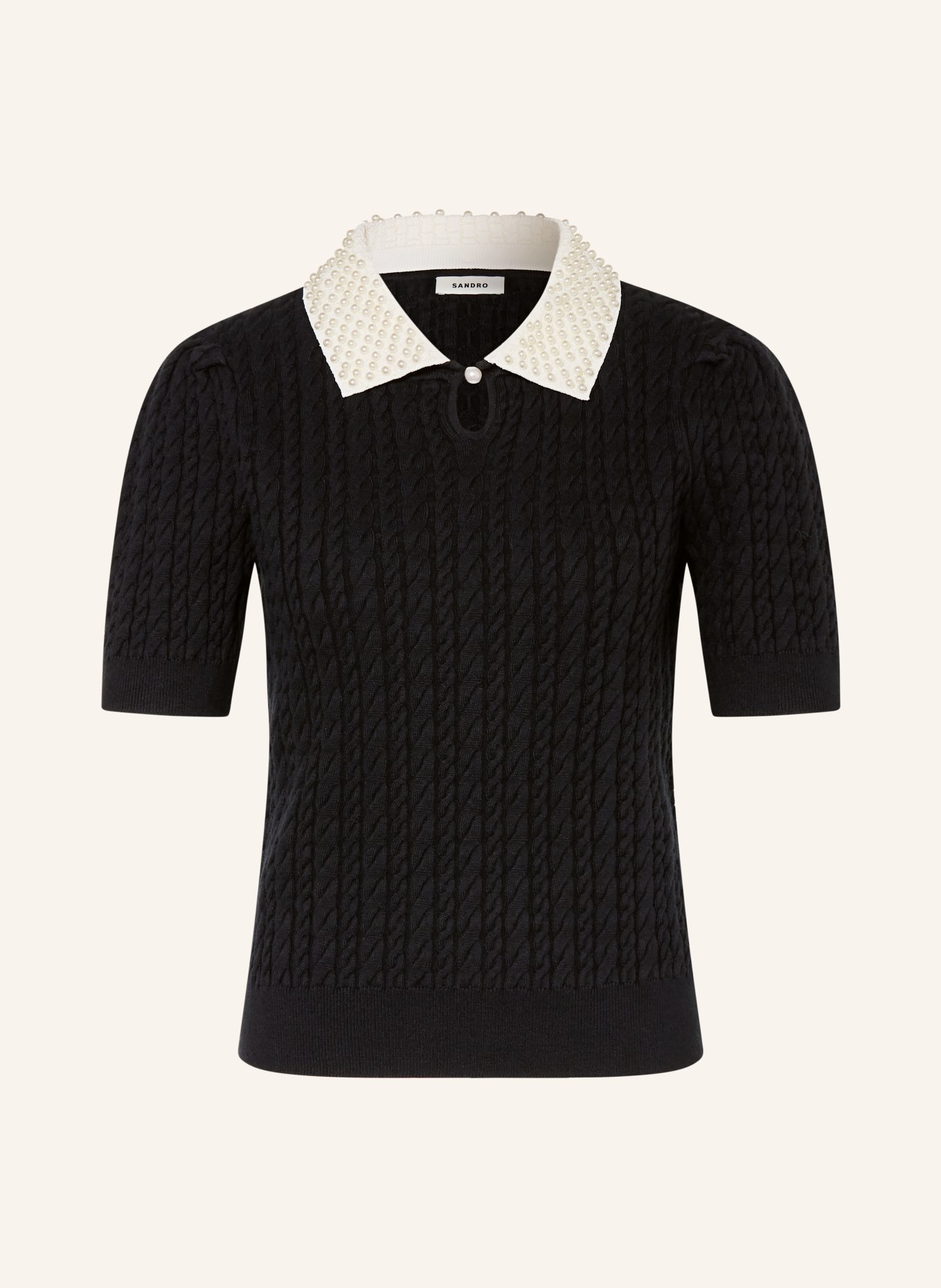 SANDRO Dzianinowa koszulka z odpinanym kołnierzem i ozdobnymi perełkami: CZARNY