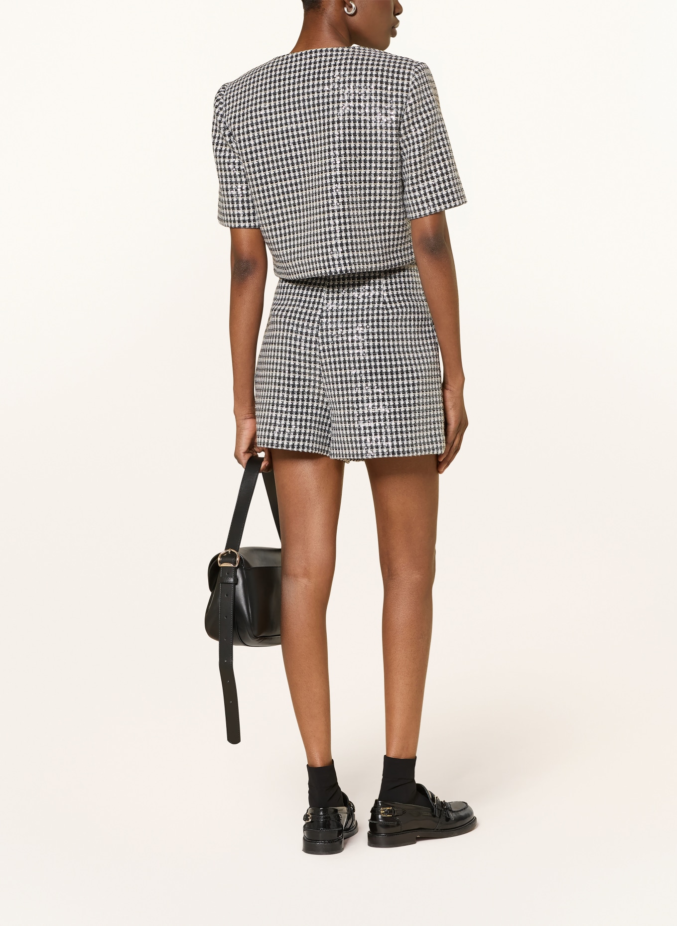 SANDRO Tweedowa marynarka z cekinami: CZARNY / ECRU